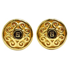 Vintage Fendi 1980s Gold Plated FF Clip-On Earrings