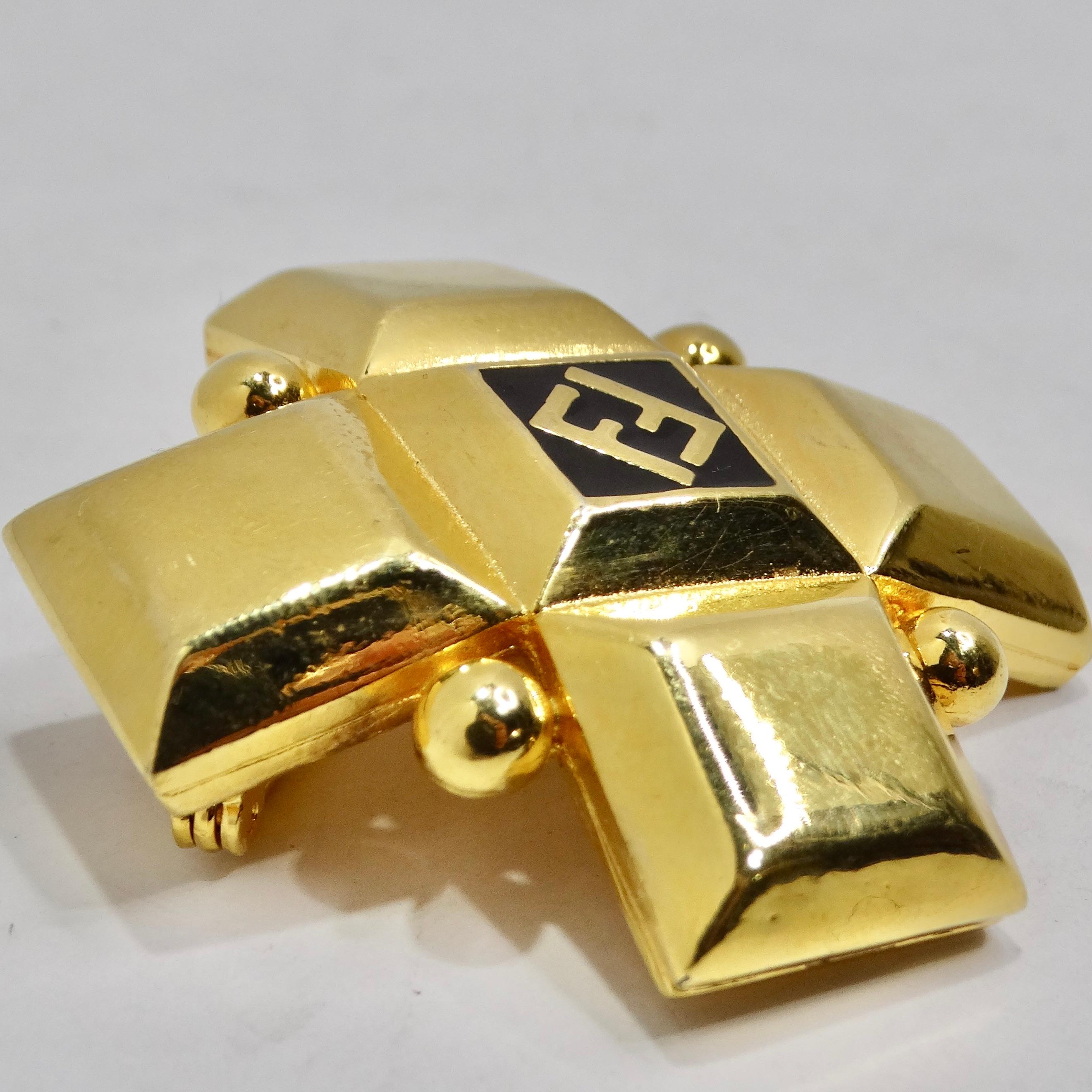 Fendi 1980s Gold Plated FF Large Brooch In Excellent Condition In Scottsdale, AZ