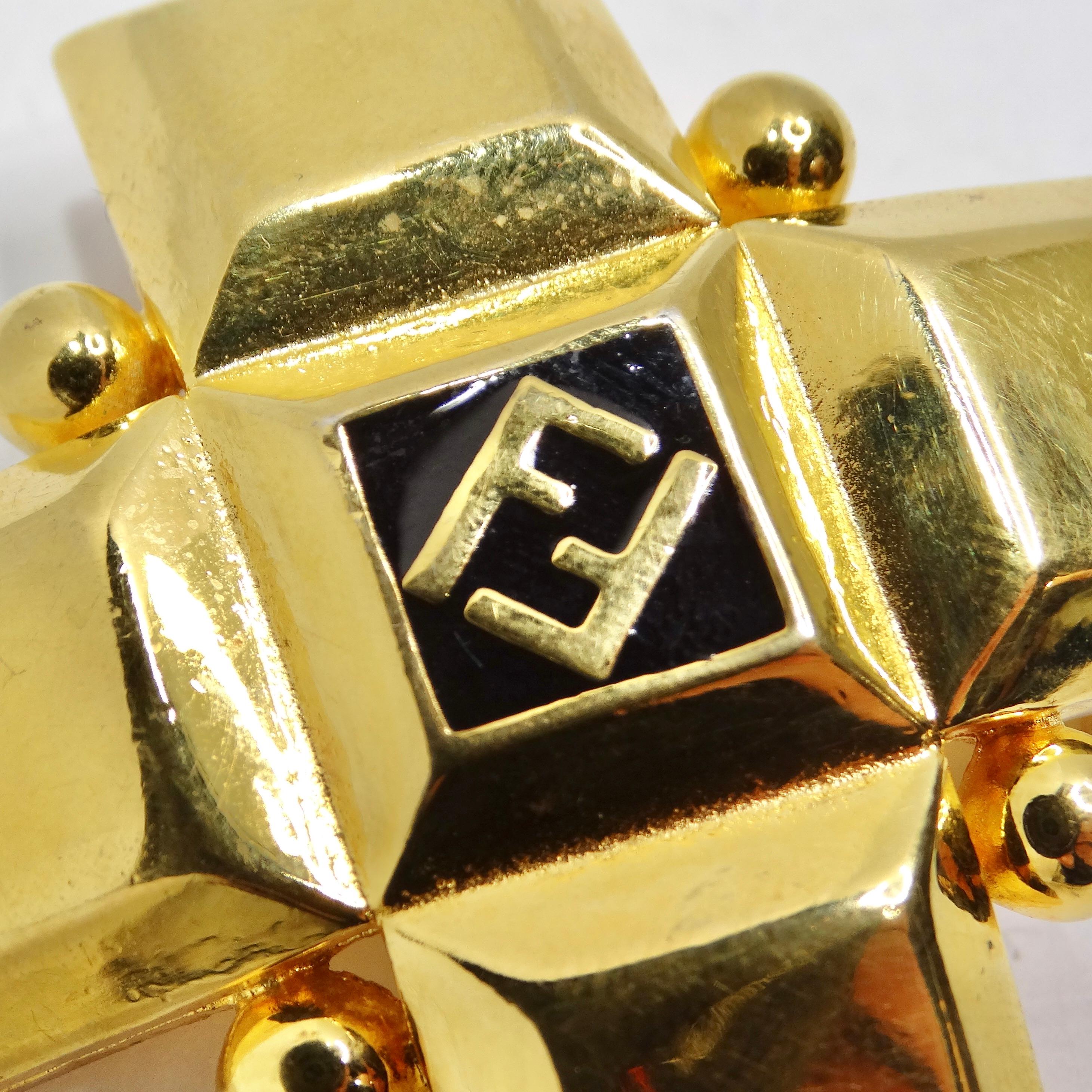 Women's or Men's Fendi 1980s Gold Plated FF Large Brooch
