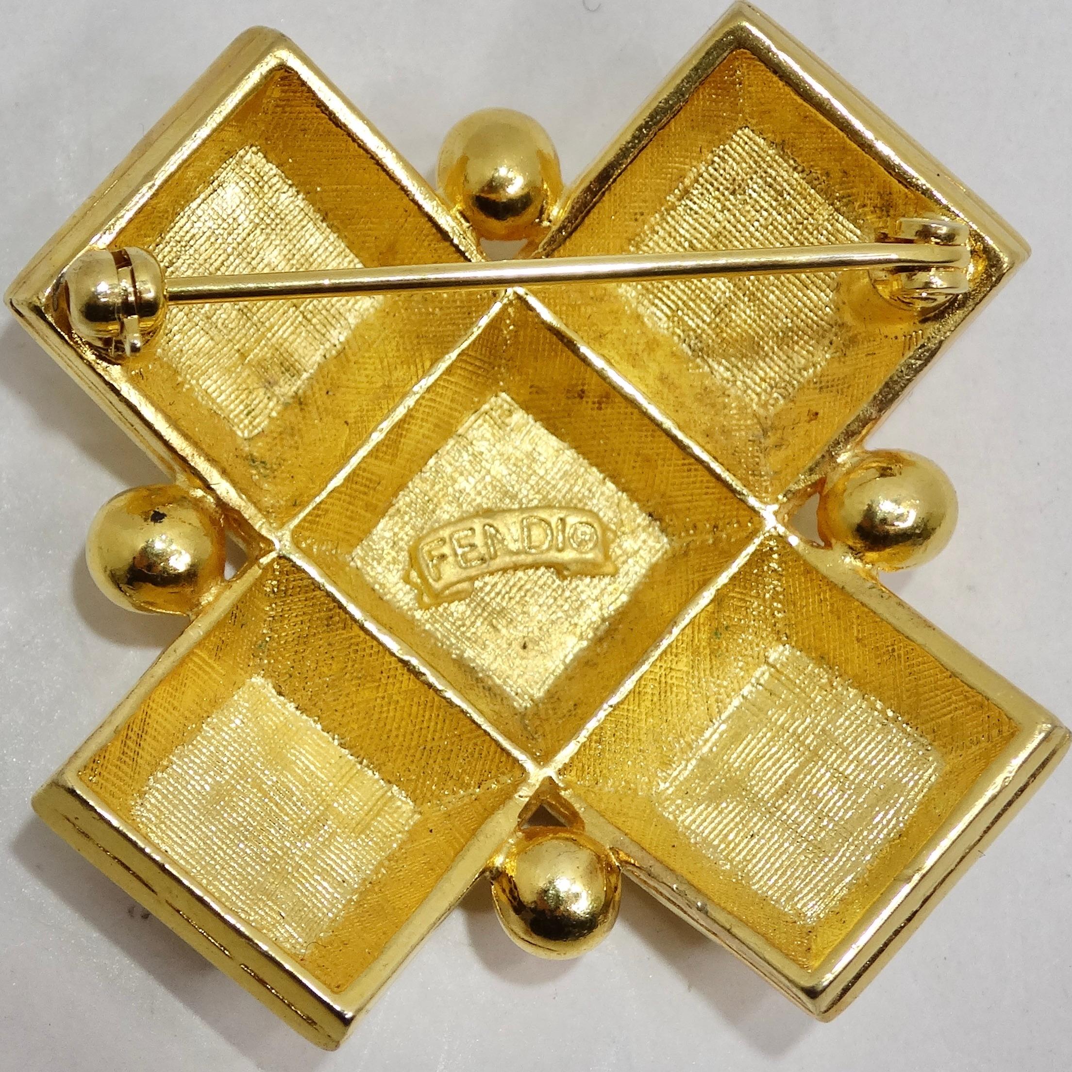 Fendi 1980s Gold Plated FF Large Brooch 1