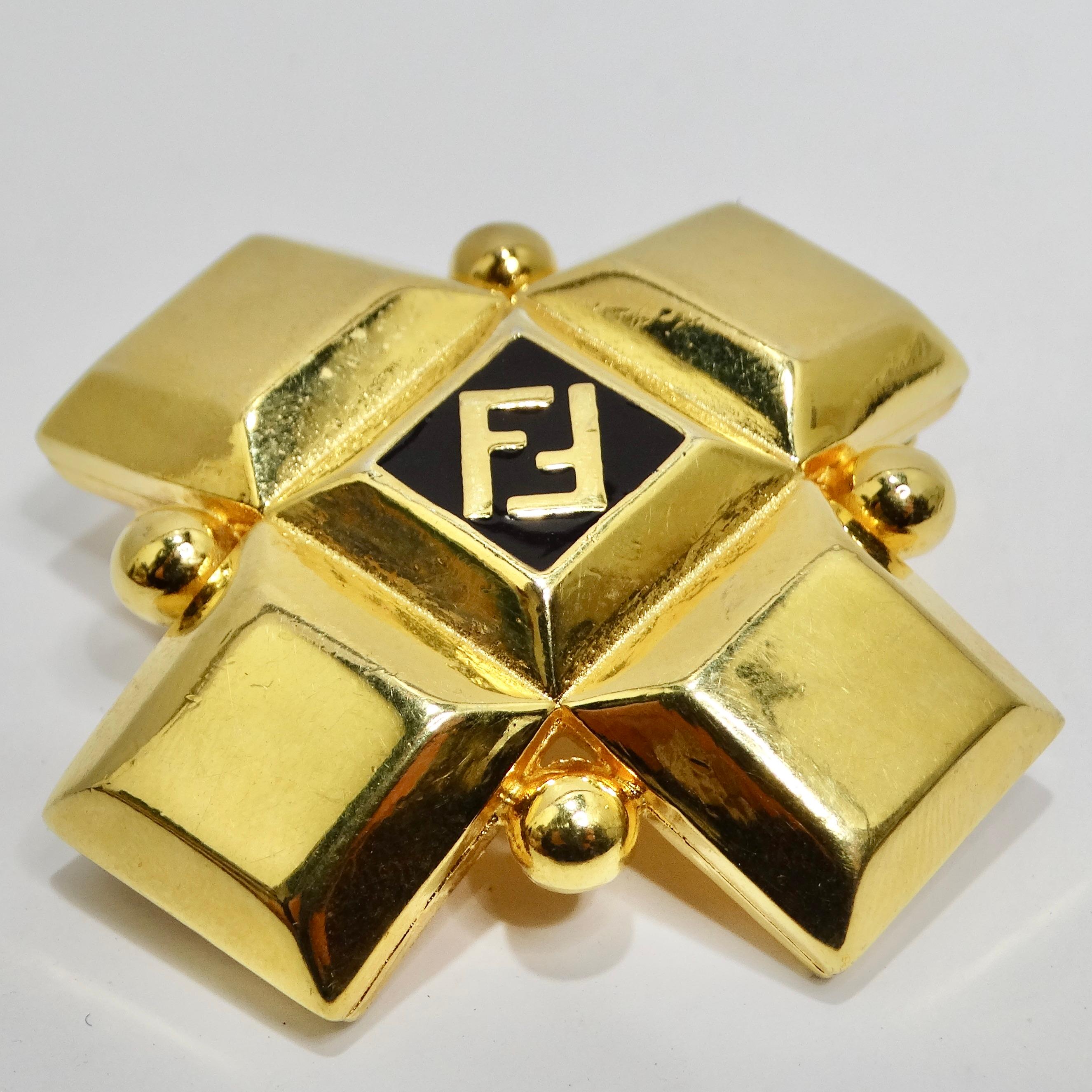 Get your hands on the Fendi 1980s Gold Plated FF Small Brooch—a stunning and versatile statement piece that encapsulates the iconic style of Fendi. This brooch is not just an accessory; it's a stylish work of art, meticulously crafted with luxurious