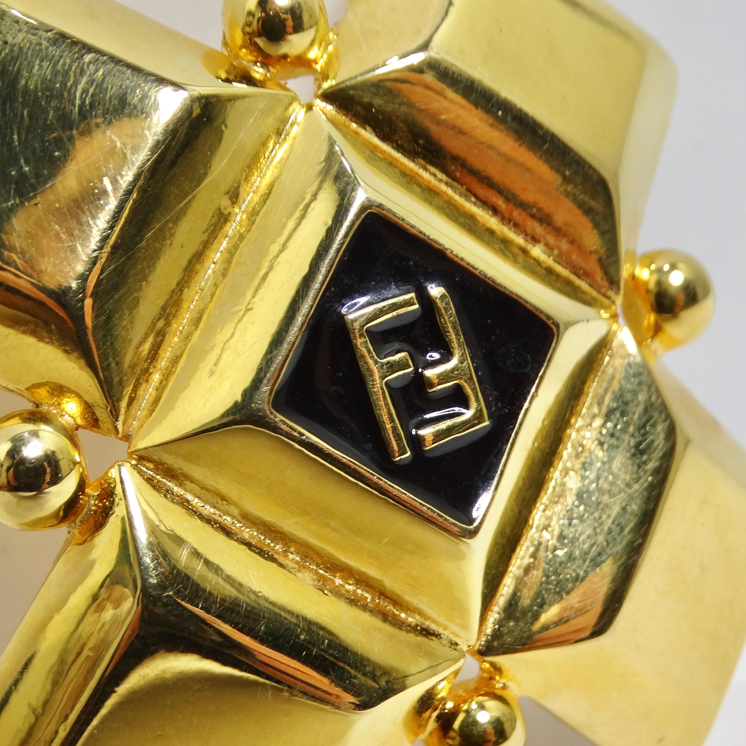 Fendi 1980s Gold Plated FF Small Brooch In Excellent Condition For Sale In Scottsdale, AZ