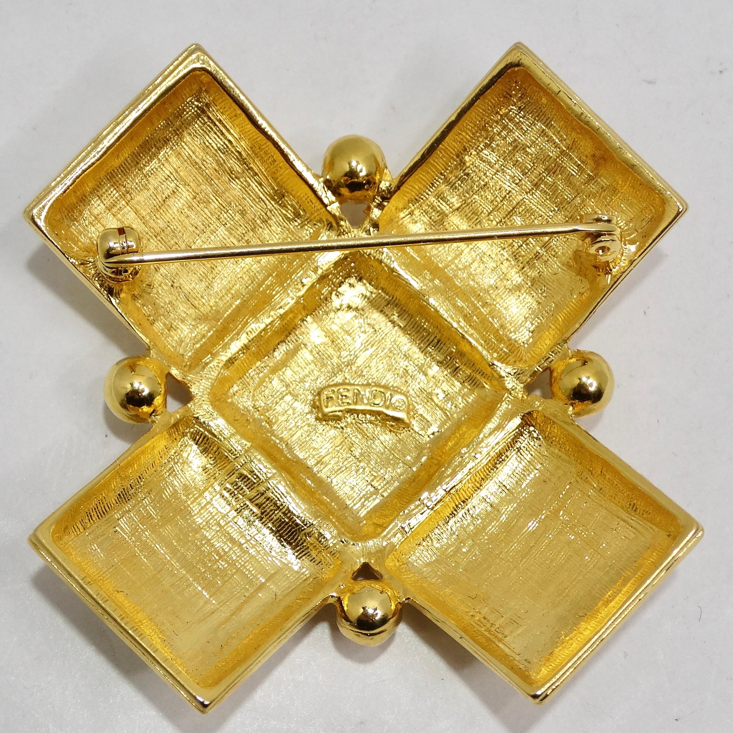 Fendi 1980s Gold Plated FF Small Brooch 1