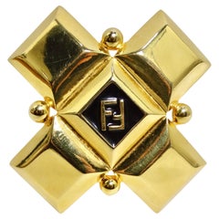 Retro Fendi 1980s Gold Plated FF Small Brooch