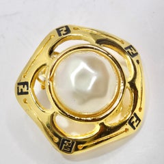 Fendi 1980s Gold Tone FF Pearl Earrings