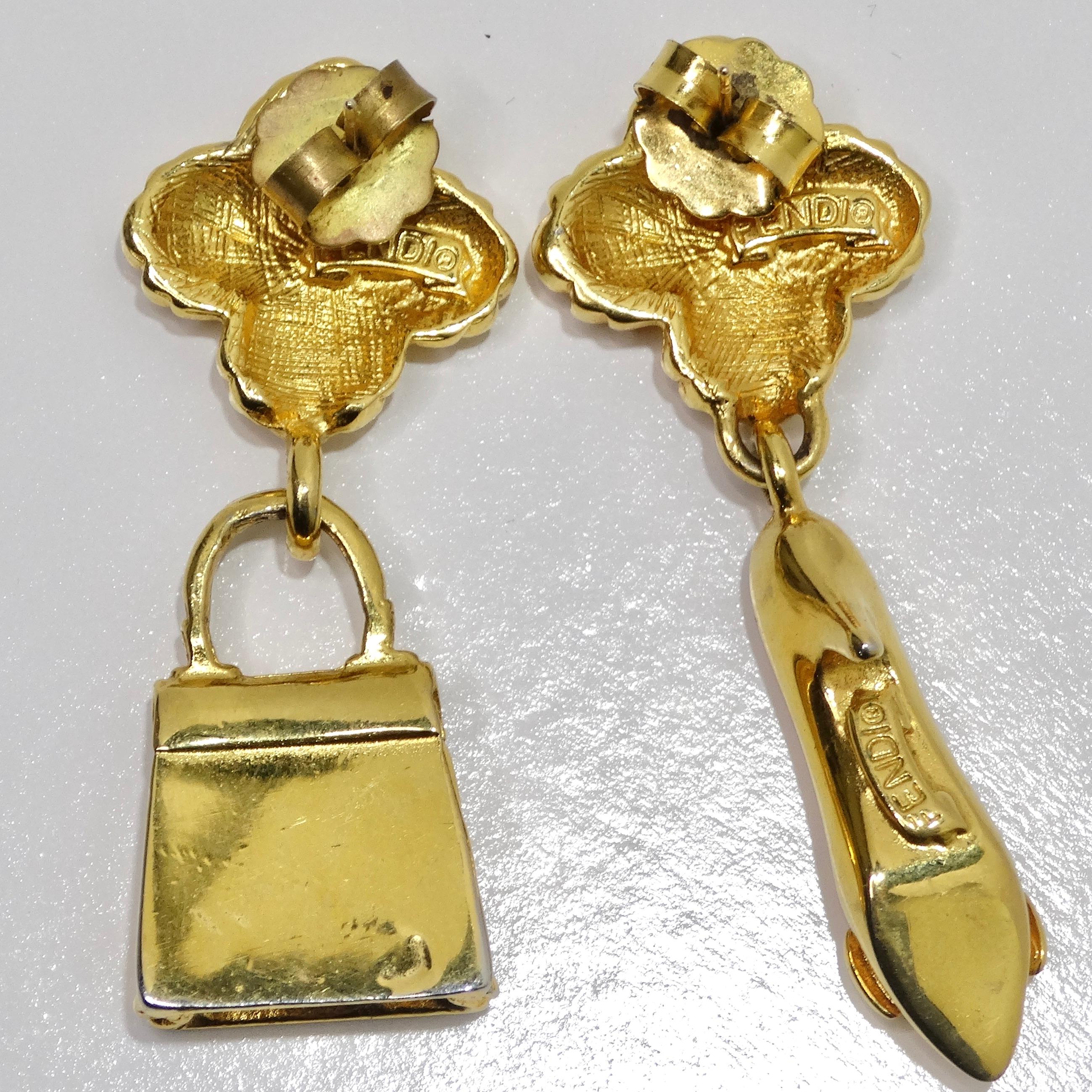Fendi 1980er Goldfarbene Geldbörse-Ohrringe mit hohem Absatz im Angebot 2