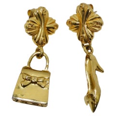 Used Fendi 1980s Gold Tone Purse High Heel Earrings