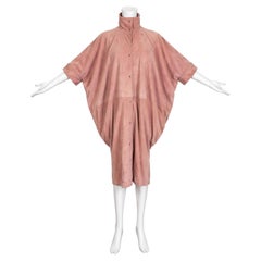 Fendi 1980s Vintage Batwing Duster Jacket Dusty Rose Suede Size S