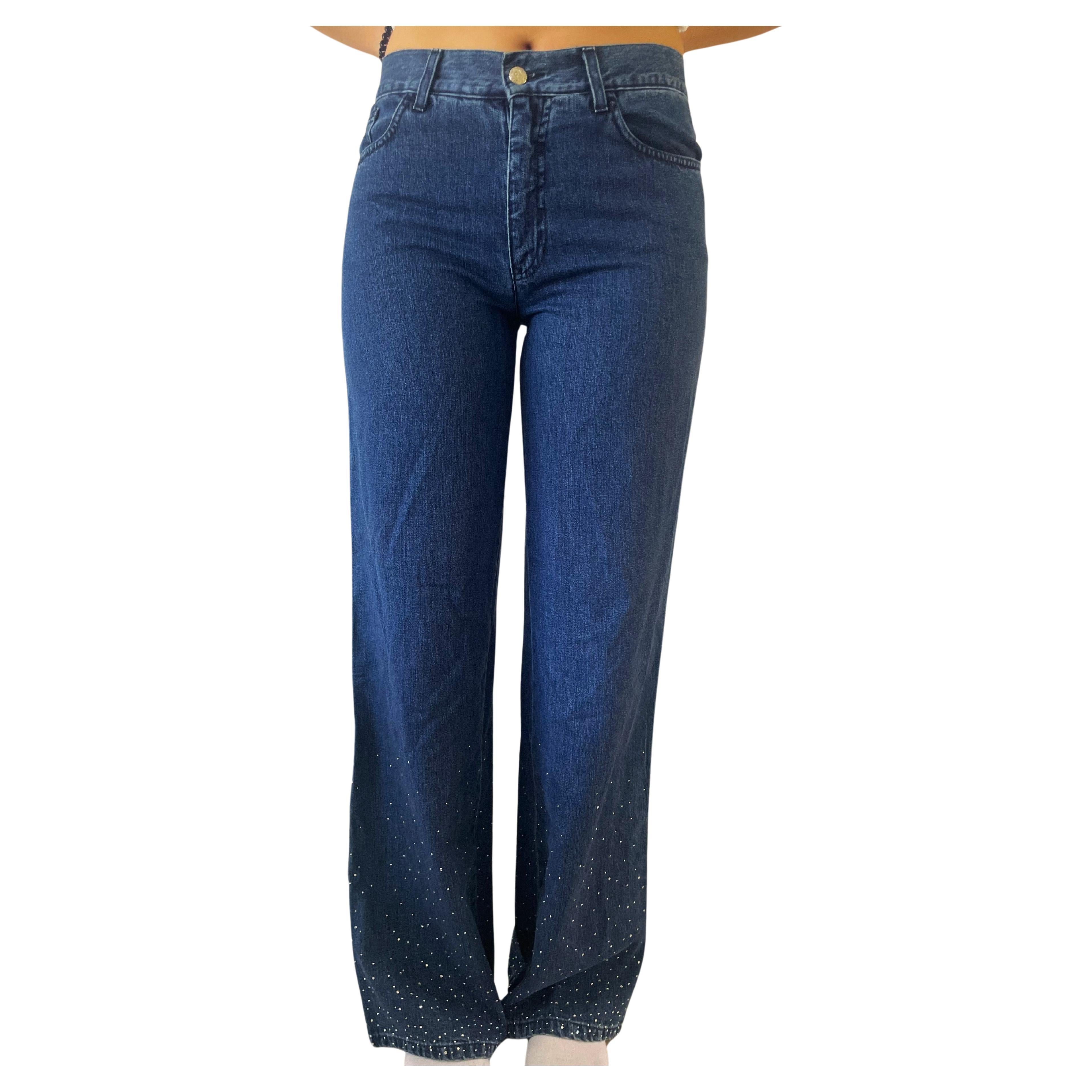 Fendi 1980s Vintage Flared Jeans with shiny little Rhinestones size 38