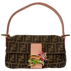 Vintage Fendi 1990s Adorned Zucca Baguette Bag
