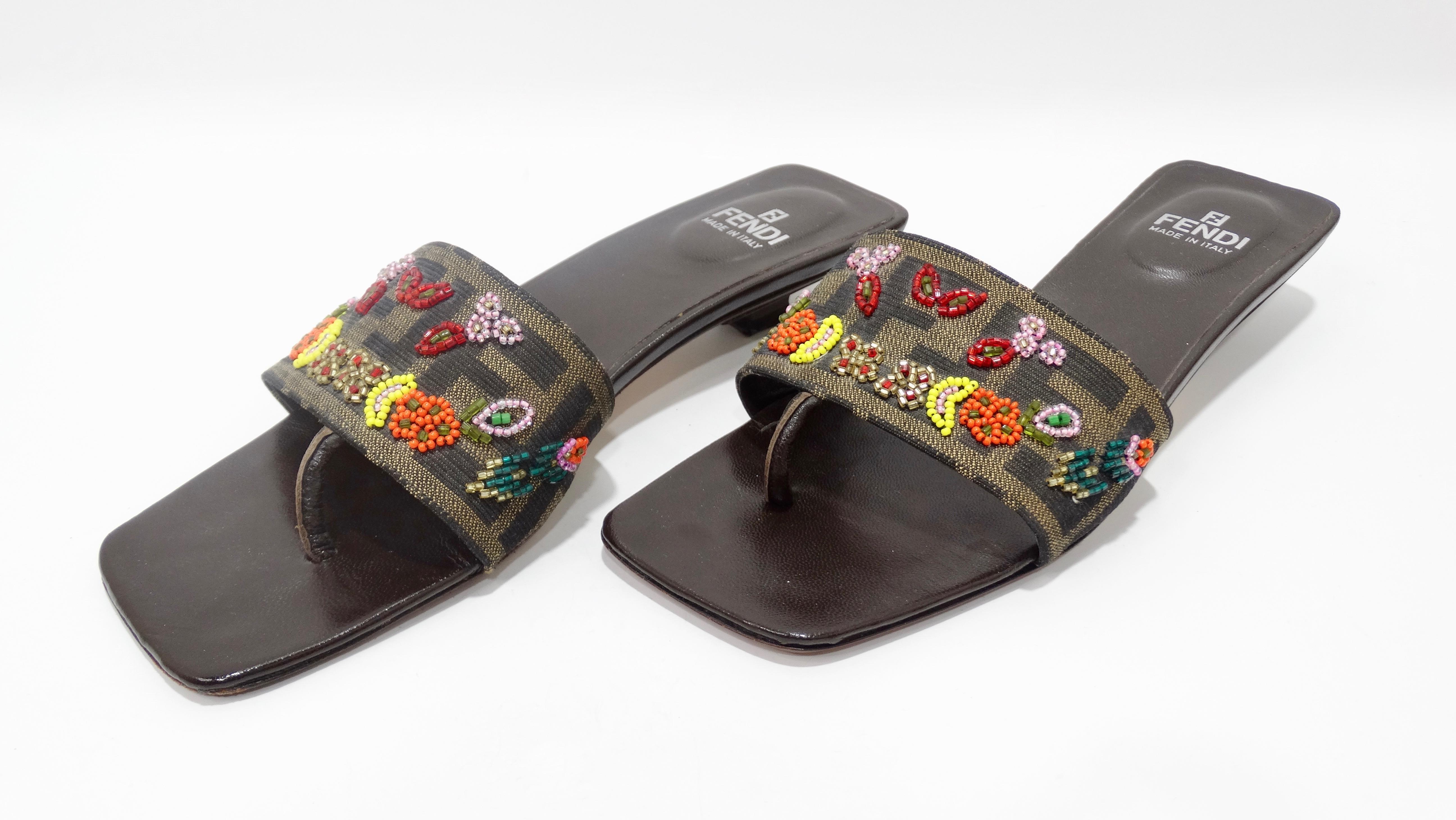 Black Fendi 1990s Beaded Kitten Heel Sandals