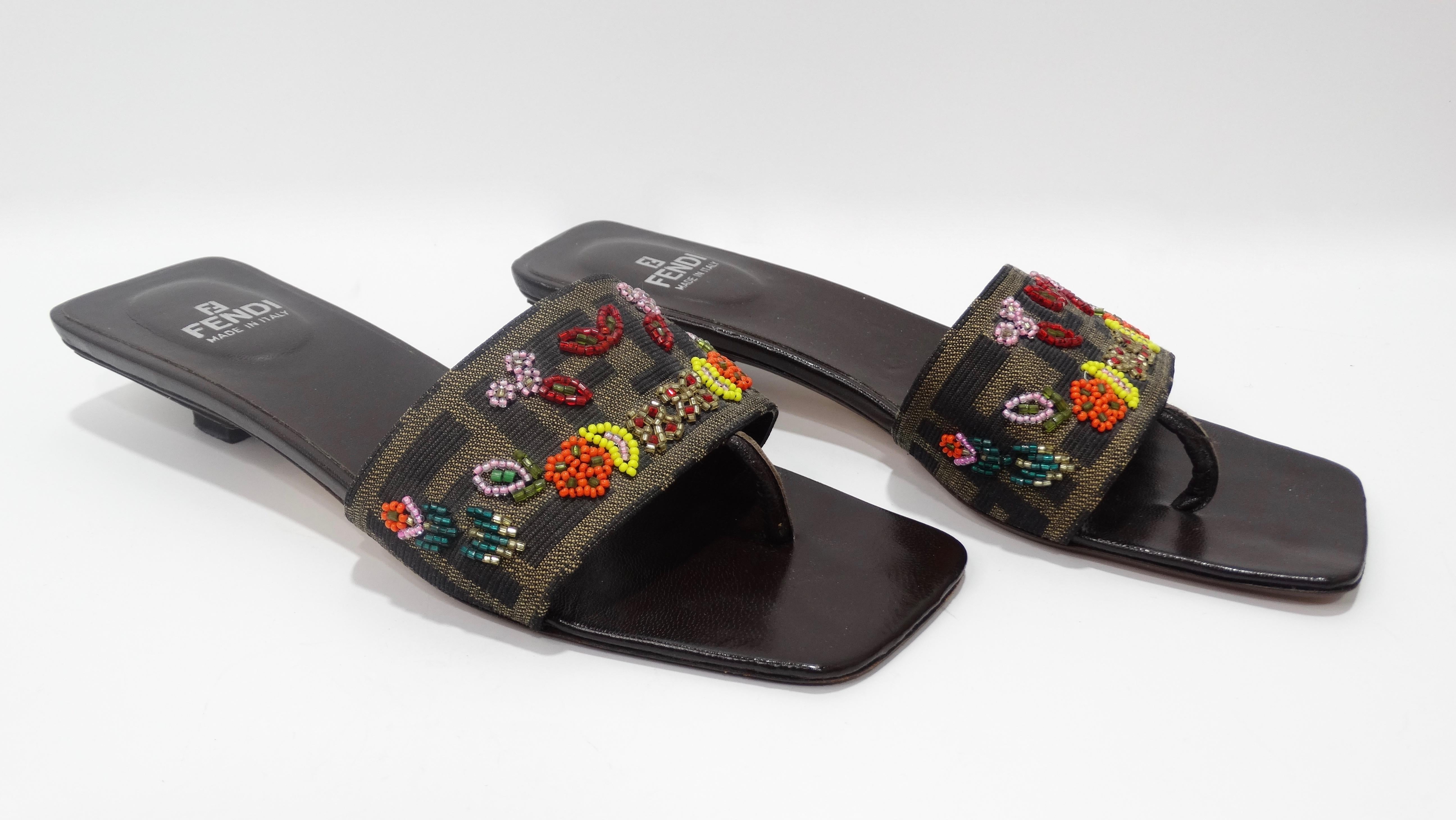 Fendi 1990s Beaded Kitten Heel Sandals 1