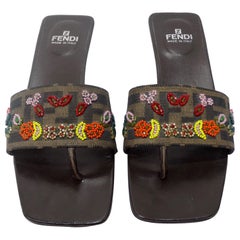 Fendi 1990s Beaded Kitten Heel Sandals