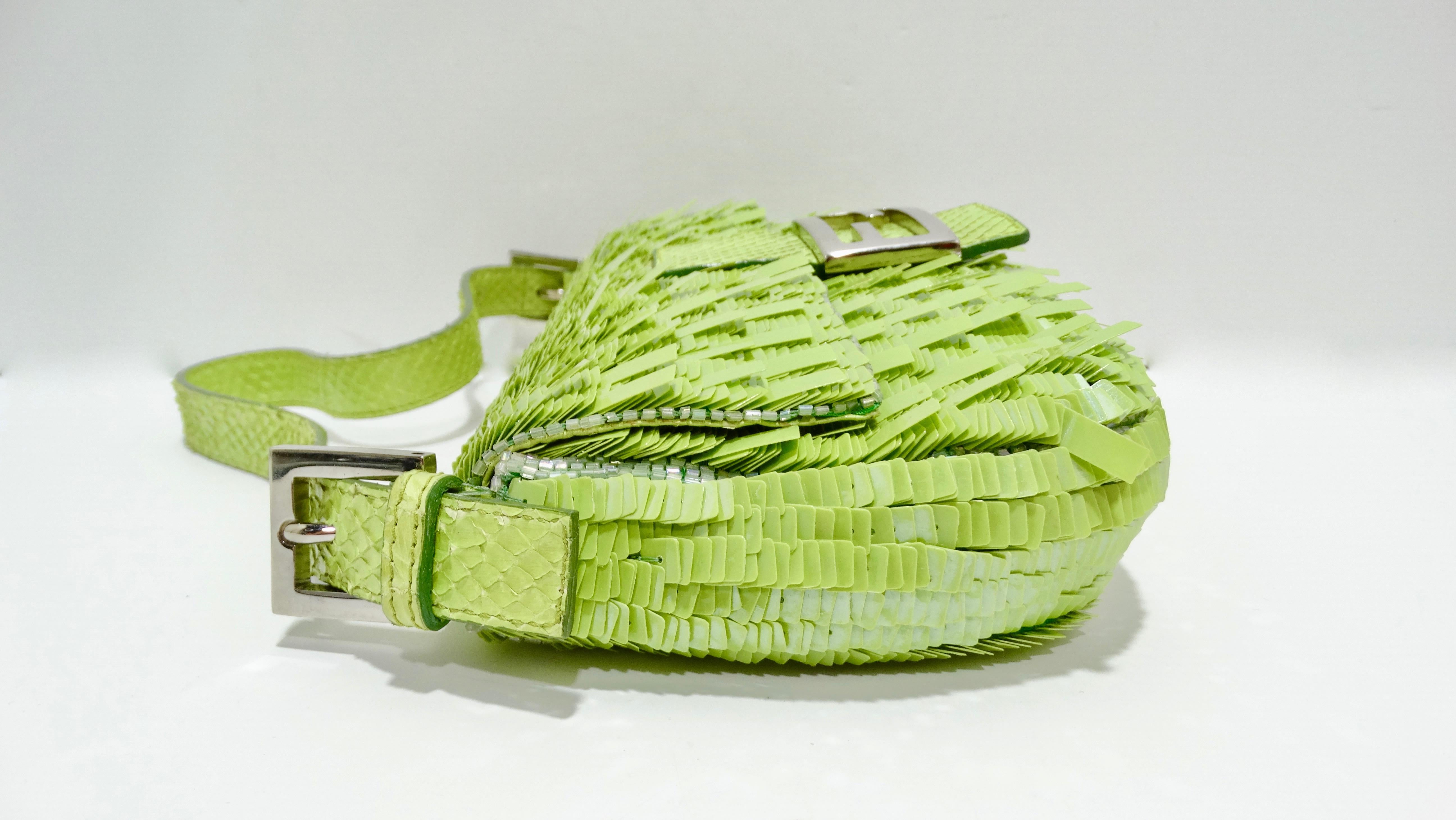 Fendi 1990s Green Sequin Baguette Bag 4