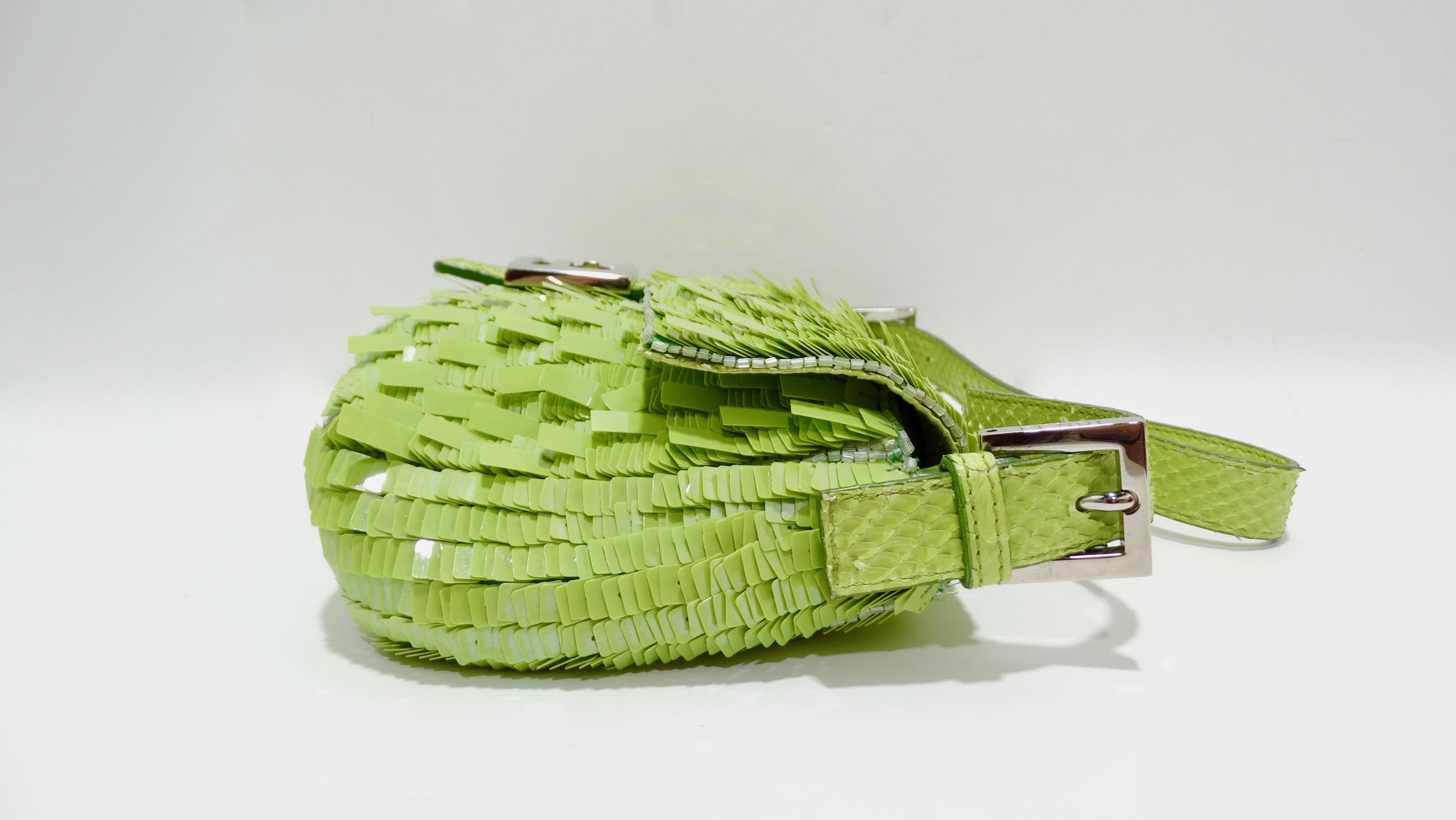 Fendi 1990s Green Sequin Baguette Bag 1