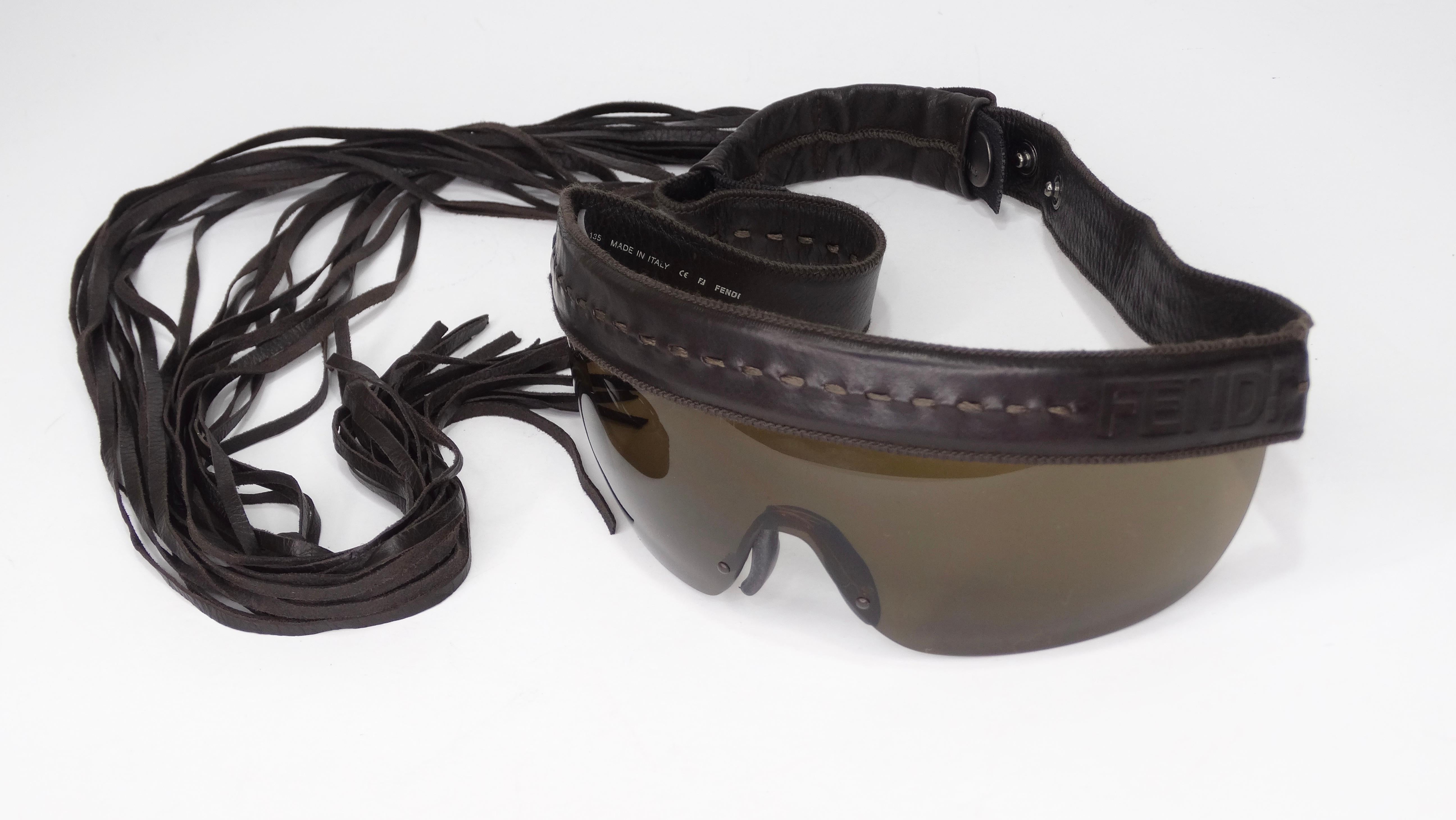 Fendi Sonnenbrille aus Leder mit Fransenschild, 1990er Jahre (Schwarz) im Angebot