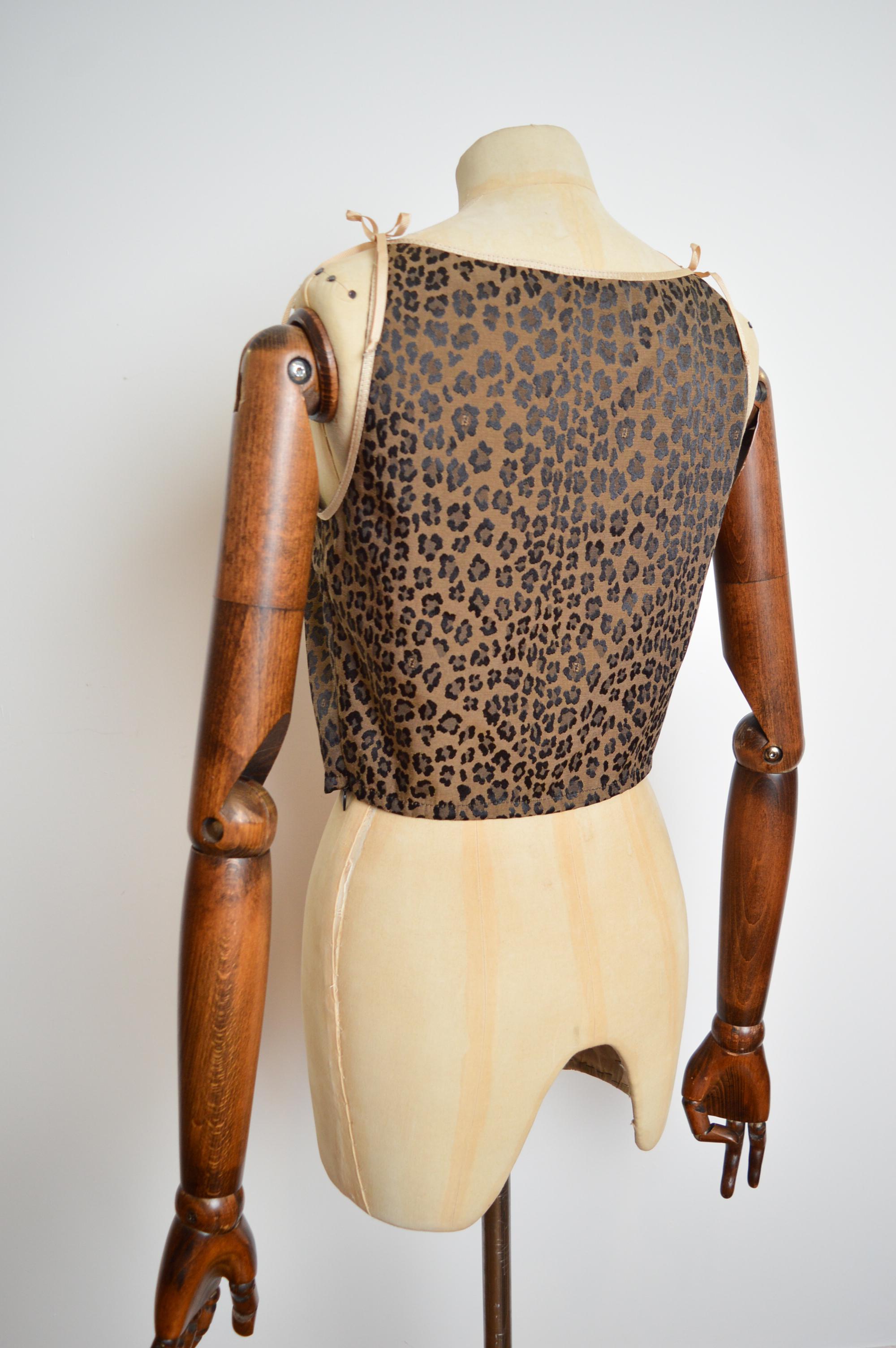 FENDI 1990's Leopard Pattern Zucca Jacquard Corset Tank Top Vest - Bustier In Good Condition In Sheffield, GB