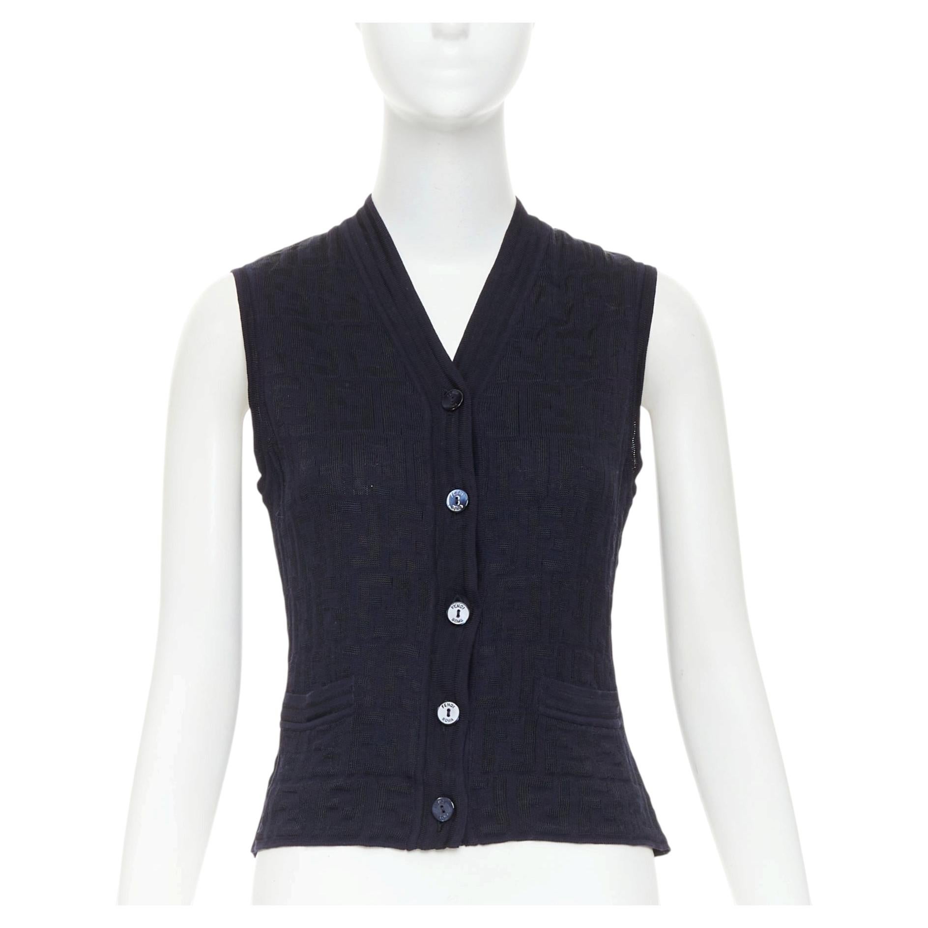 FENDI 1990s Maglia Vintage FF Zucca Monogramm Shell Knopf Strickweste Top IT40 S im Angebot