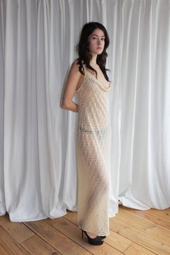 Fendi 1990s Sheer Slip Dress Beige Zucca FF Monogram Vintage