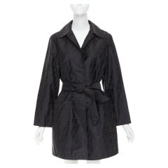 Fendi anni '90 Vintage nero cotone nylon FF Zucca monogram con cintura trench IT40