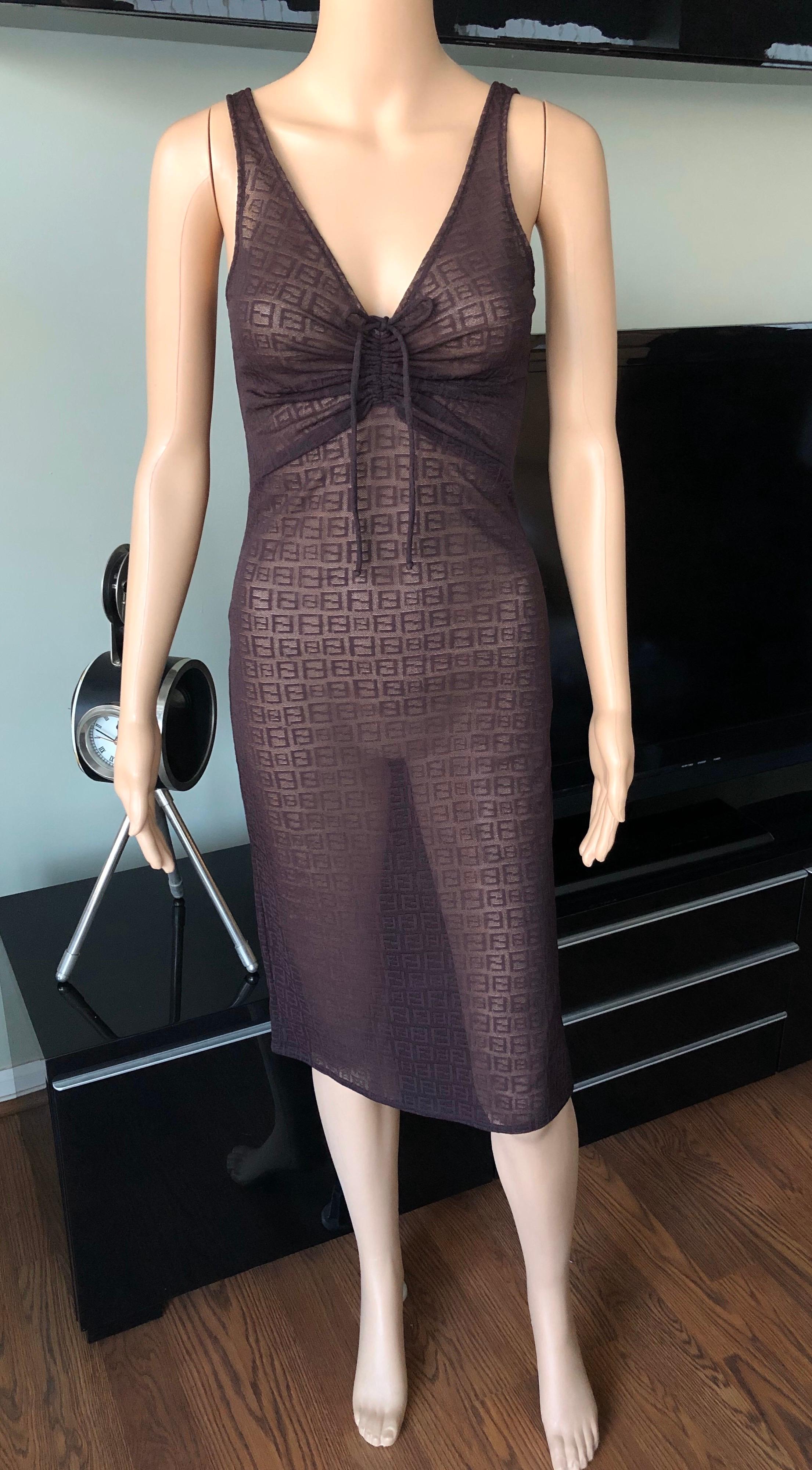 Fendi 1990's Vintage Zucca Monogram Sheer Mesh Knit Brown Dress IT 40

Excellent Condition

Please see the approximate measurements below: 
Chest: 30-38