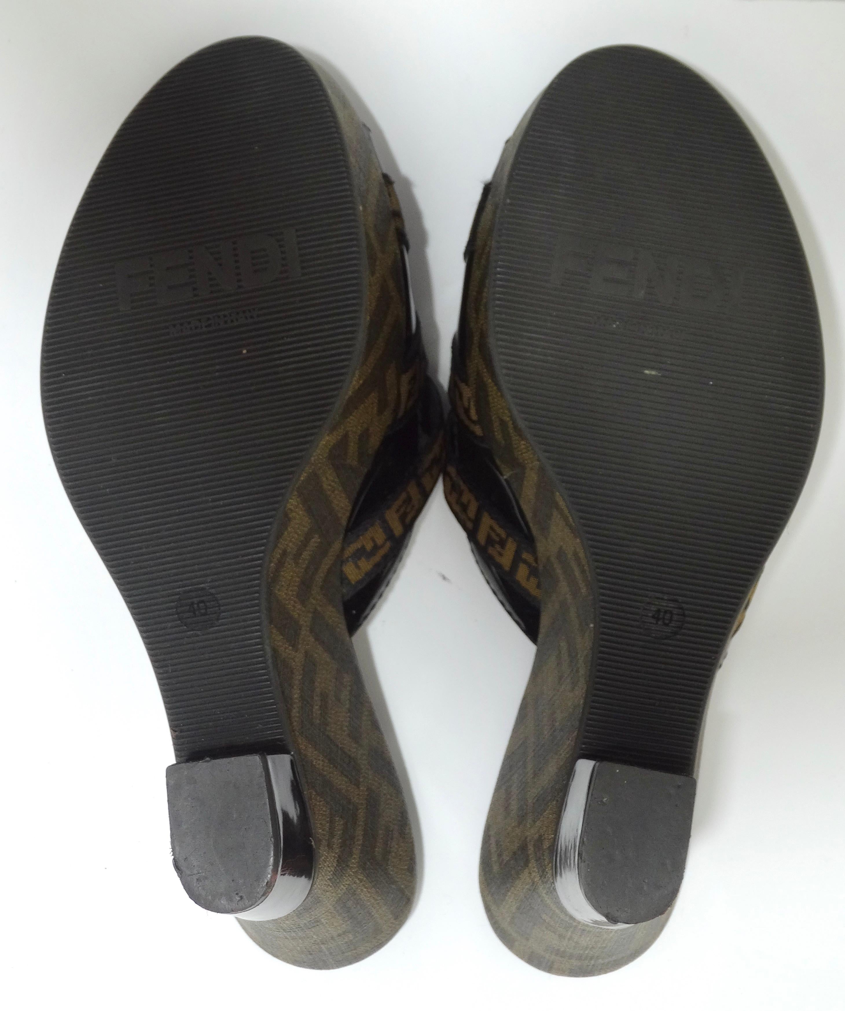 Fendi 1990's Zucca FF Logo Wedged Mules For Sale 2