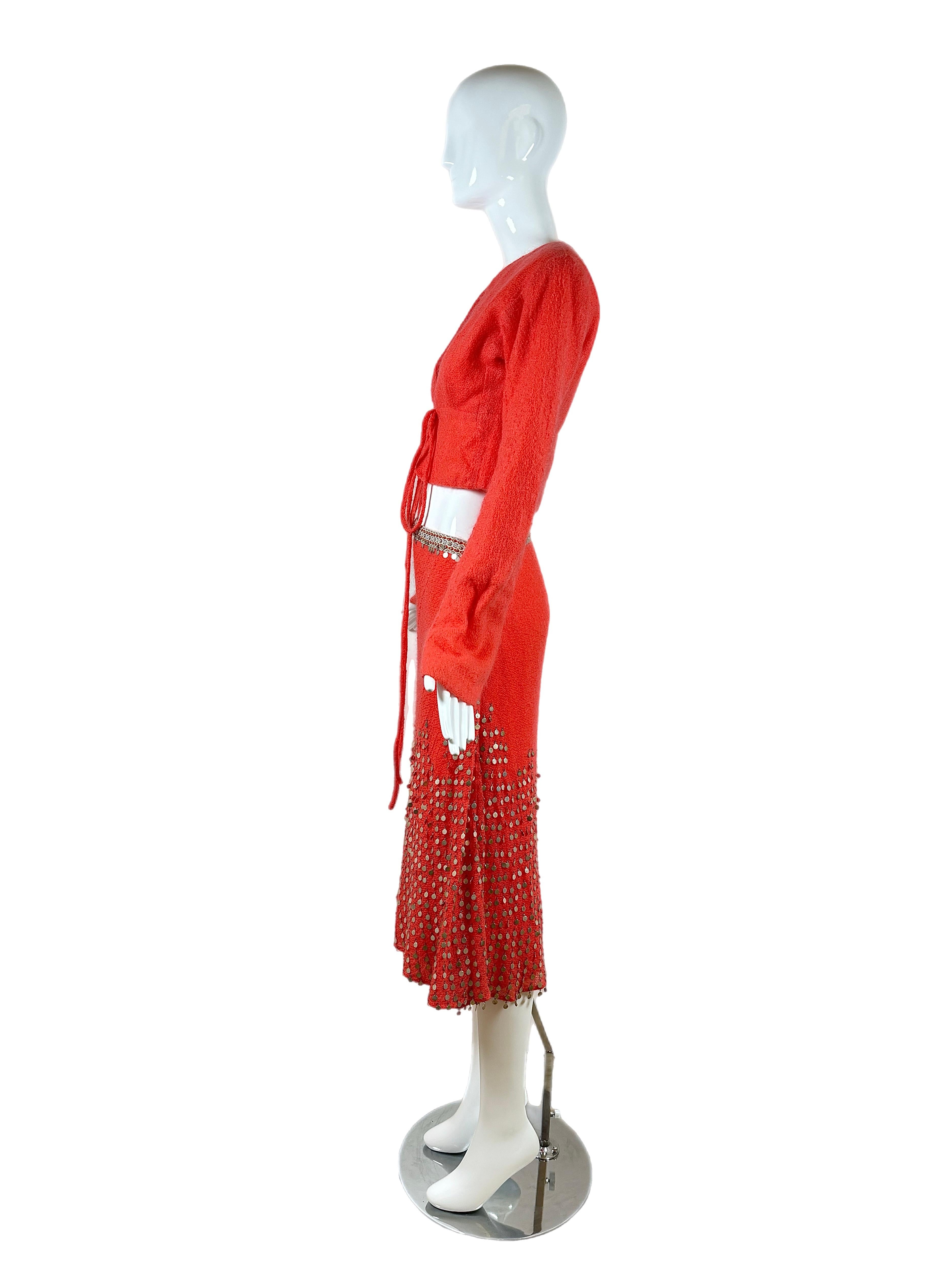 FENDI 1999 Vintage Runway Ad Campaign Coral Embellished Skirt Set 1