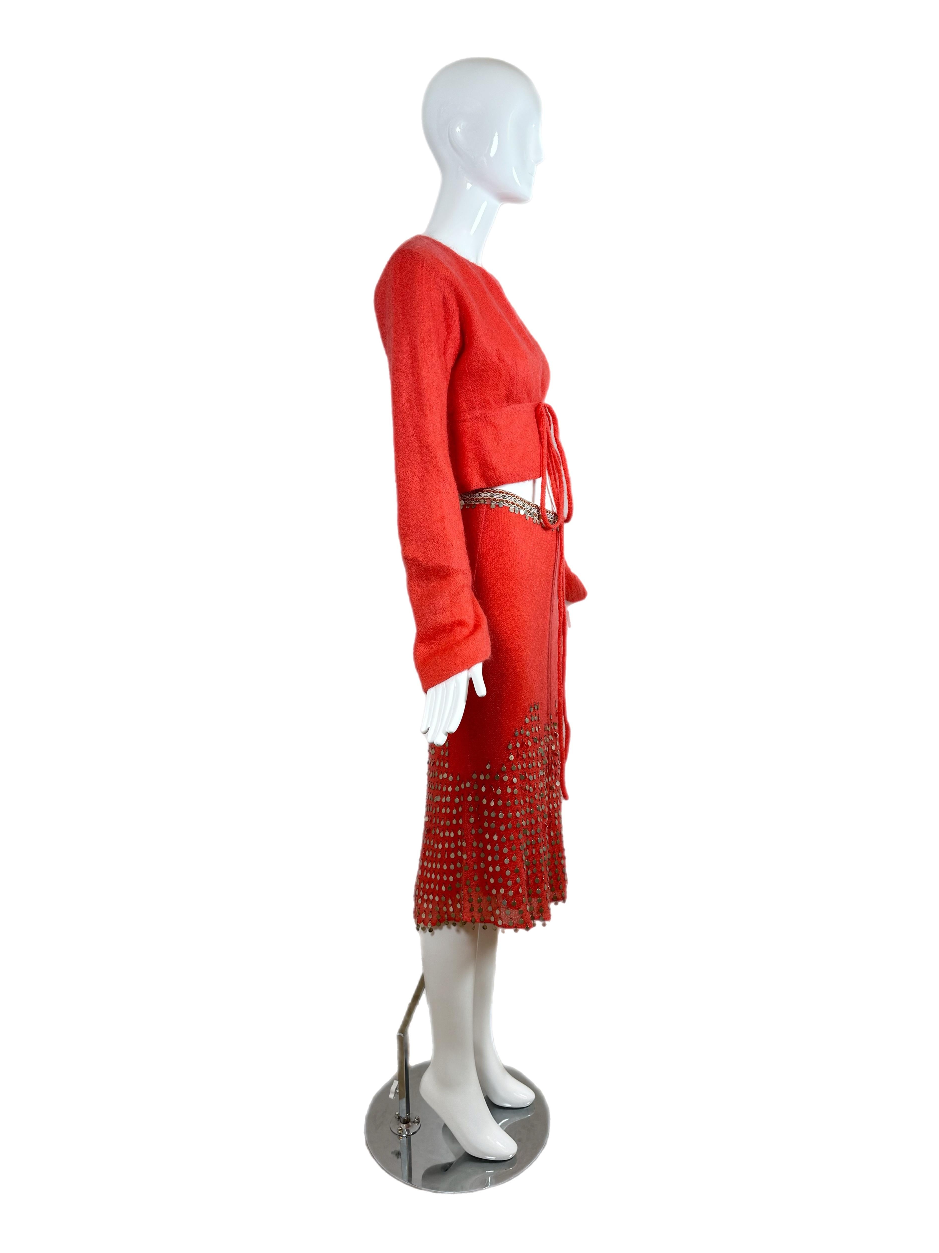 FENDI 1999 Vintage Runway Ad Campaign Coral Embellished Skirt Set 2