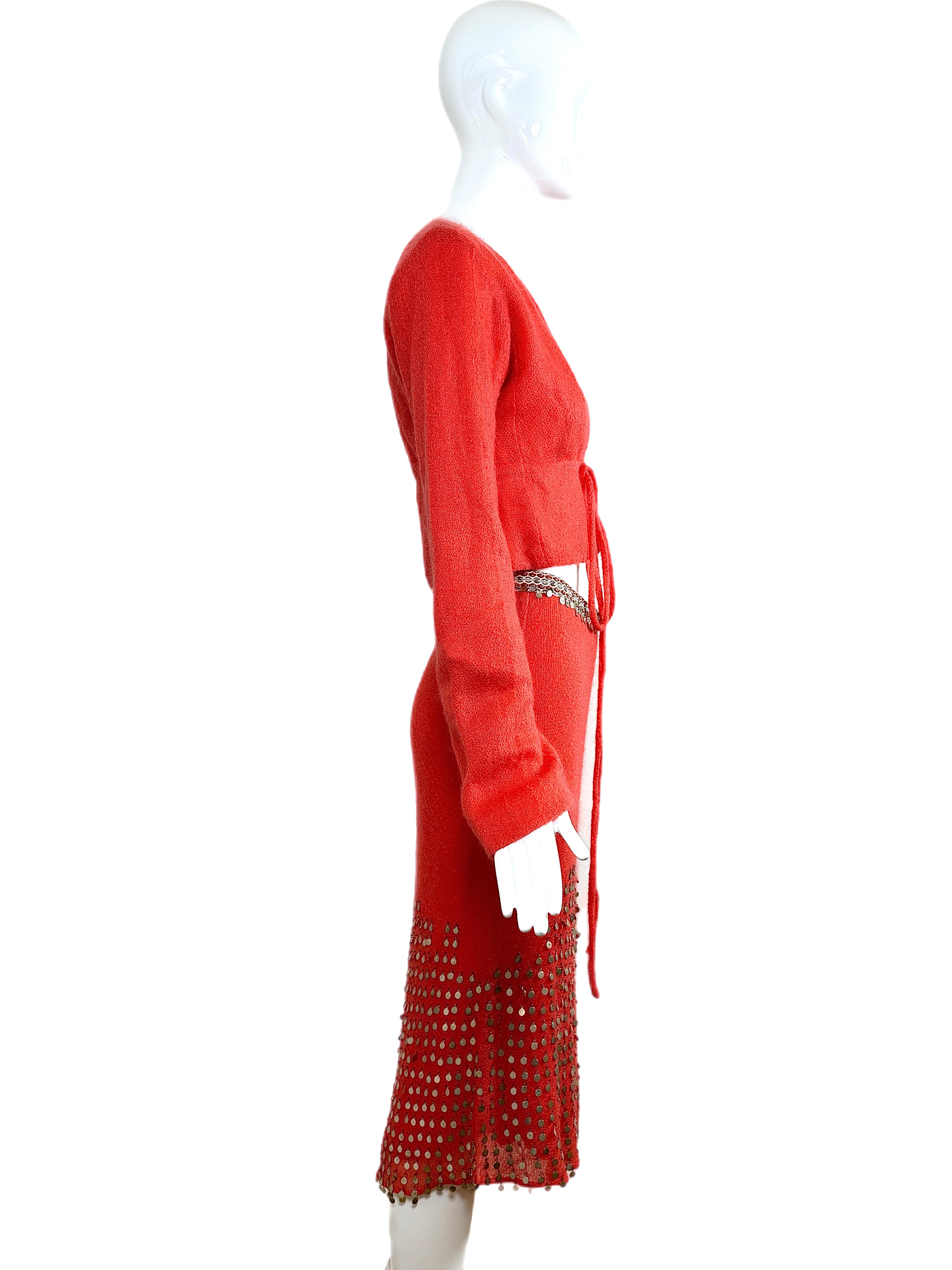FENDI 1999 Vintage Runway Ad Campaign Coral Embellished Skirt Set 4