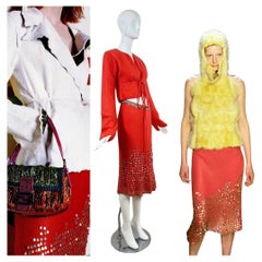 FENDI 1999 Vintage Runway Ad Campaign Coral Embellished Skirt Set