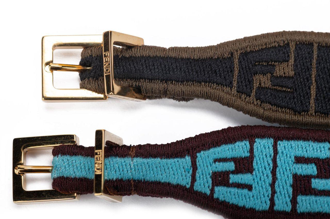 Fendi 2 Monogram Strap Turquoise NIB In New Condition For Sale In West Hollywood, CA