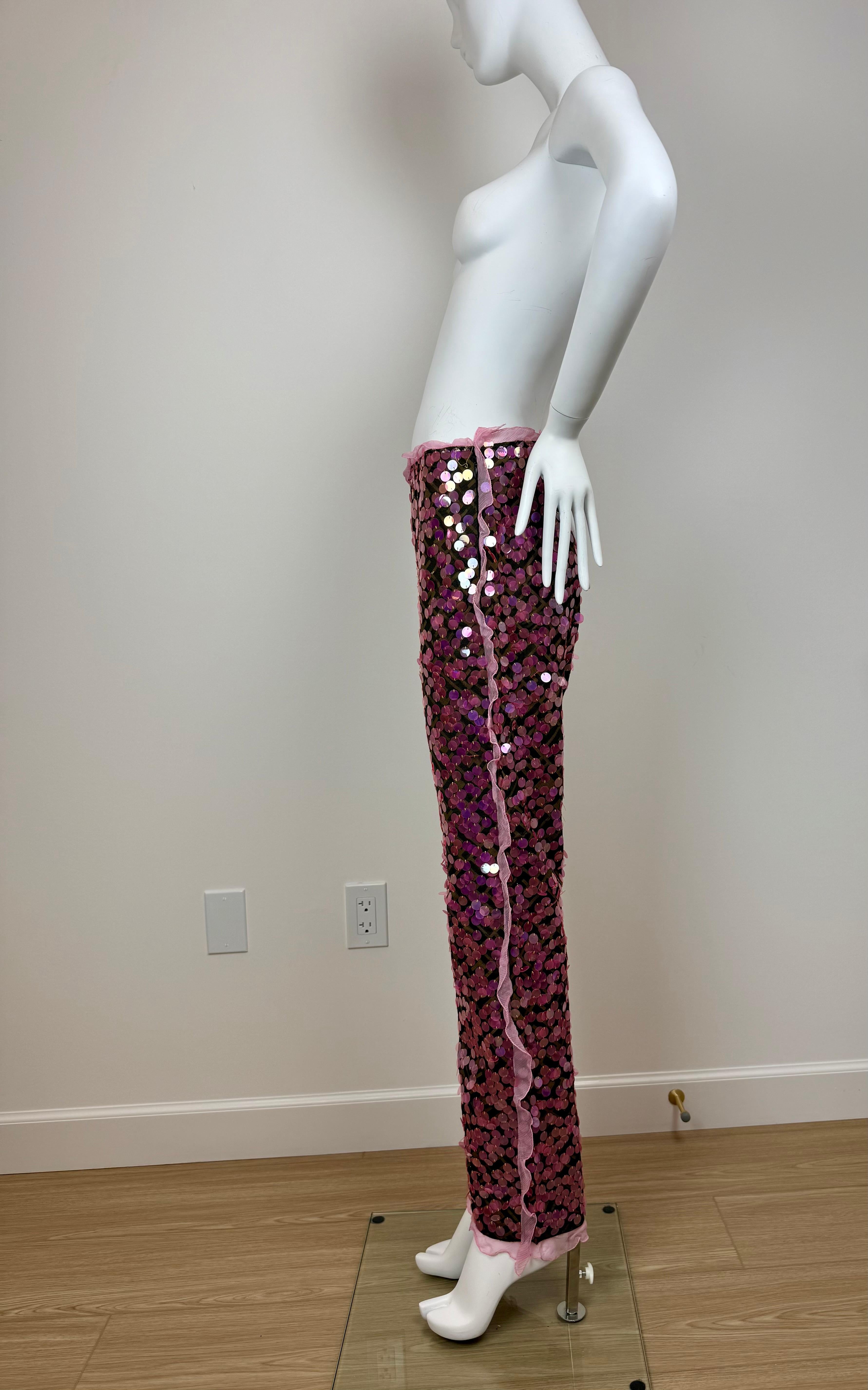 De las mujeres Pantalón FENDI 2000 IT40 Vintage Rosa Lentejuelas + Volantes en venta