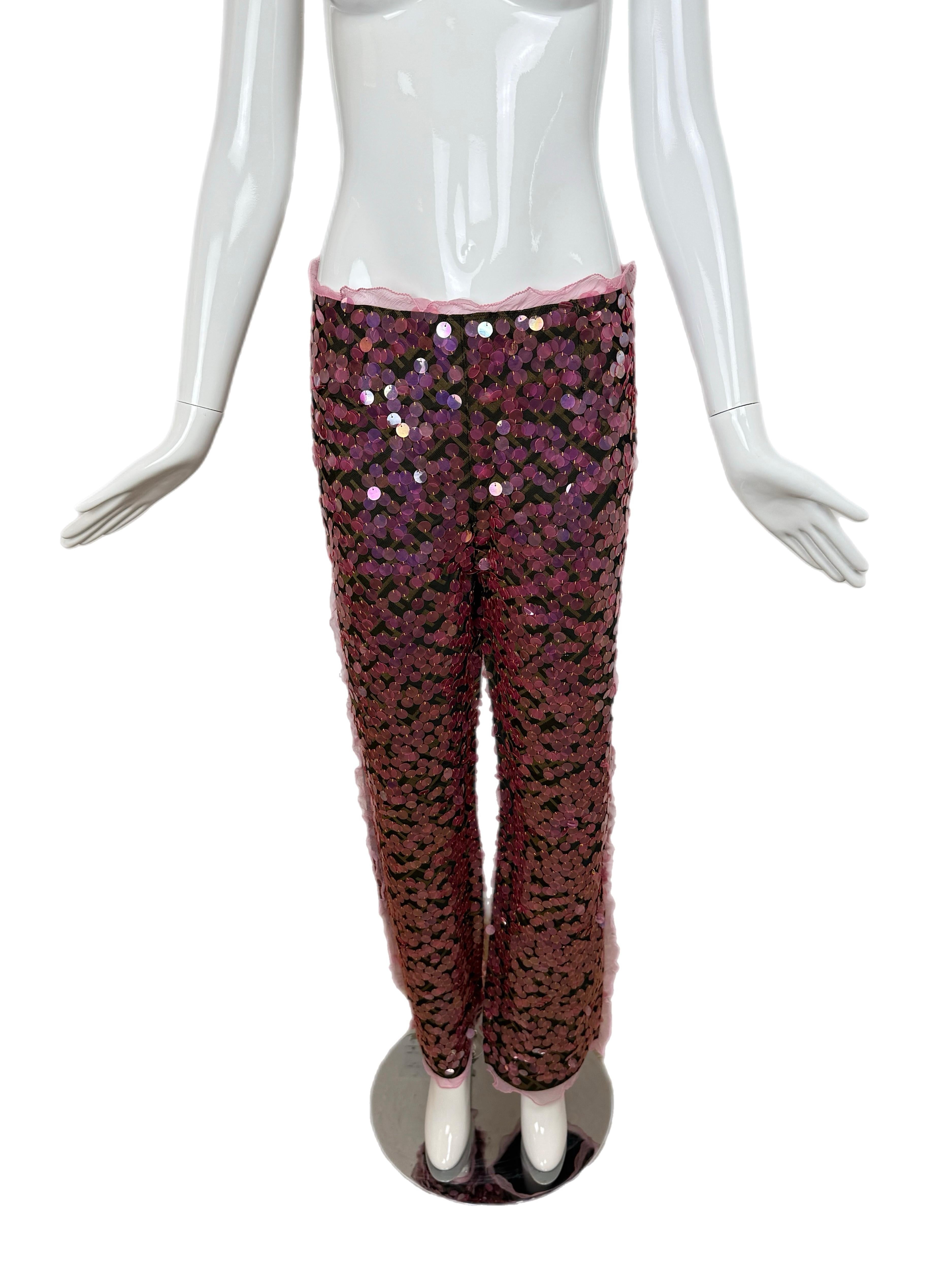 Fendi 2000 Pantaloni rosa vintage con paillettes e volant In condizioni Nuovo in vendita a Leonardo, NJ