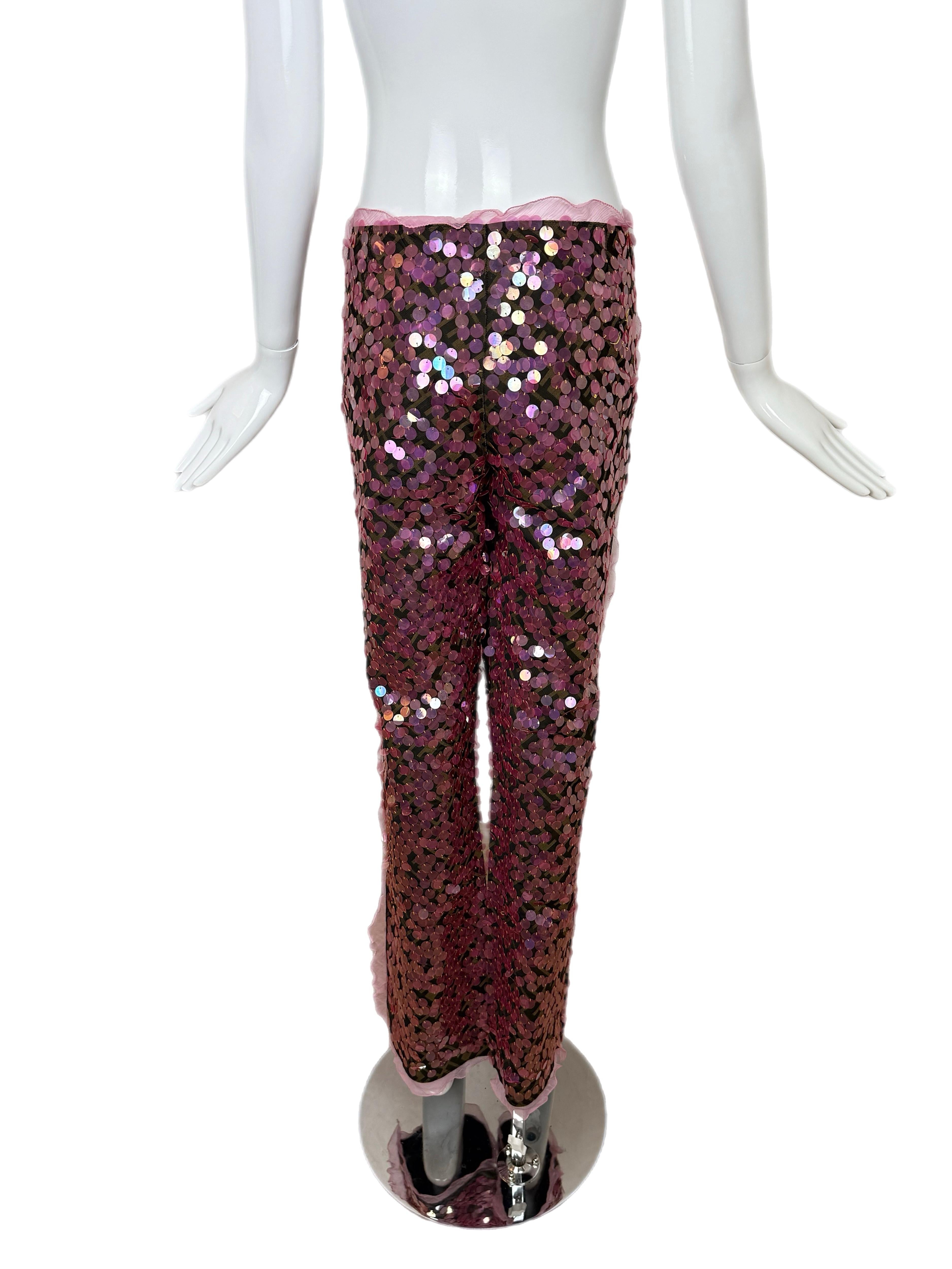 Fendi 2000 Pantaloni rosa vintage con paillettes e volant in vendita 1