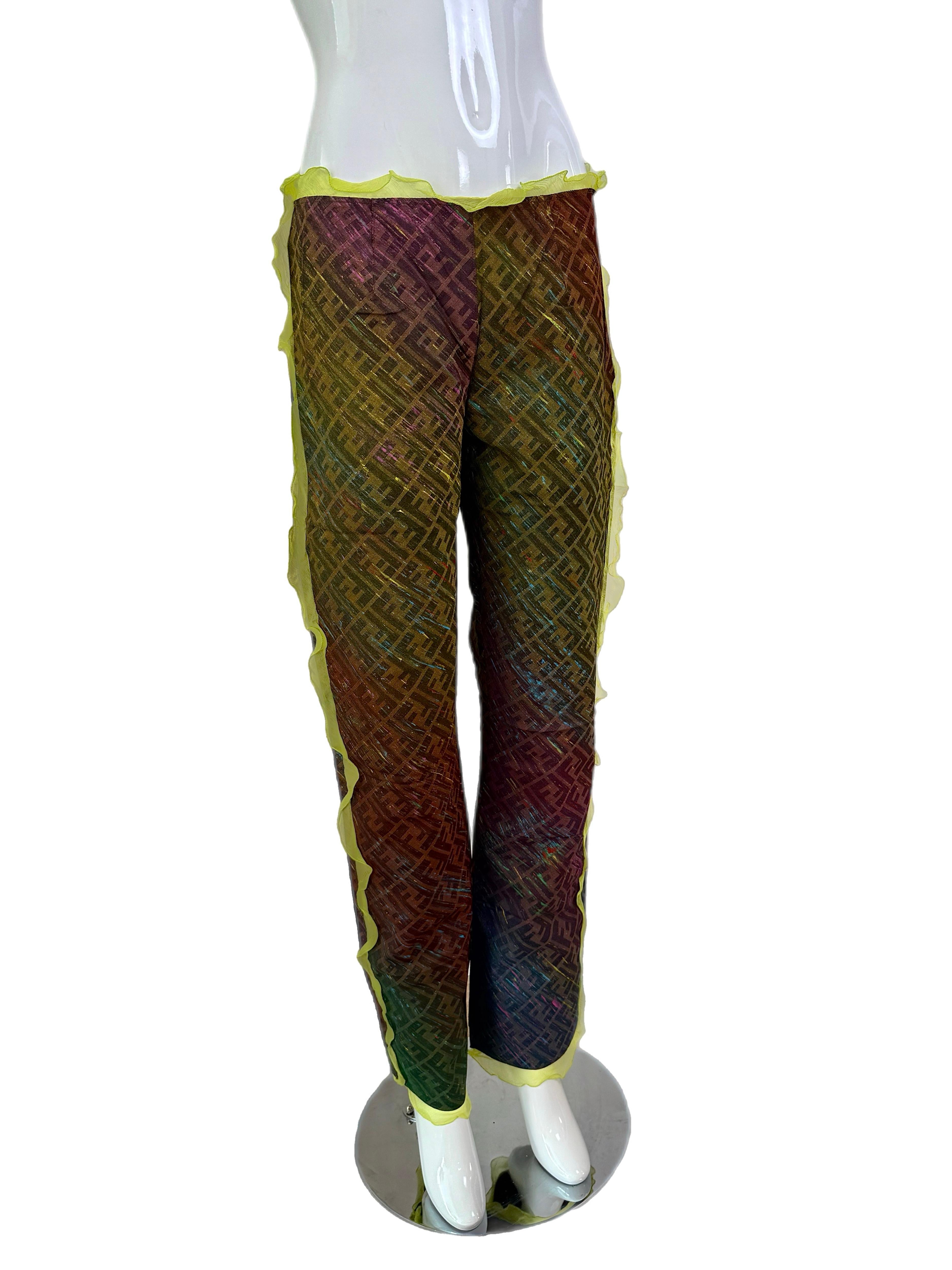FENDI 2000 Vintage Runway Ad Campaign Lime Green Pants In New Condition For Sale In Leonardo, NJ