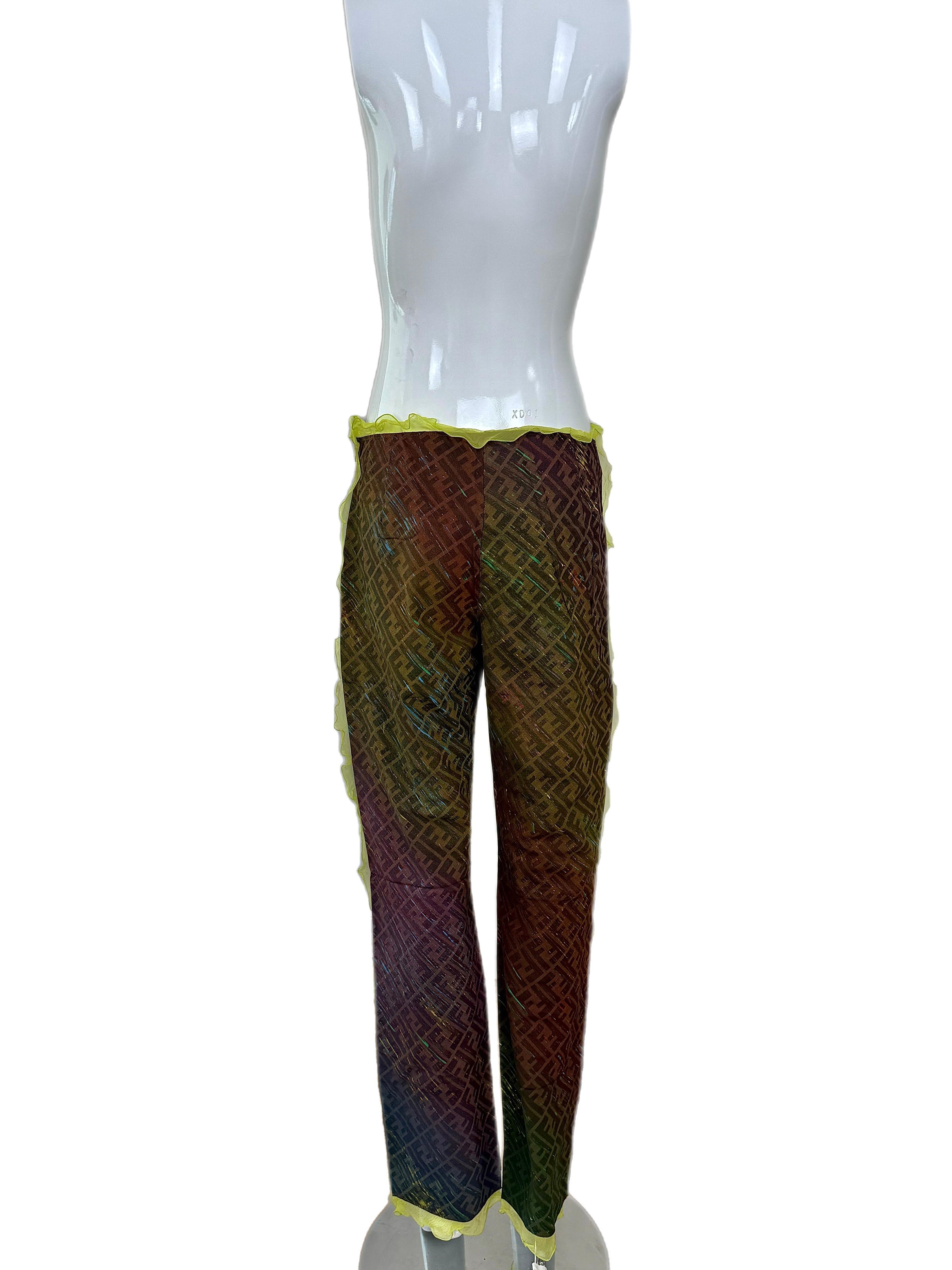 Women's FENDI 2000 Vintage Runway Ad Campaign Lime Green Pants For Sale