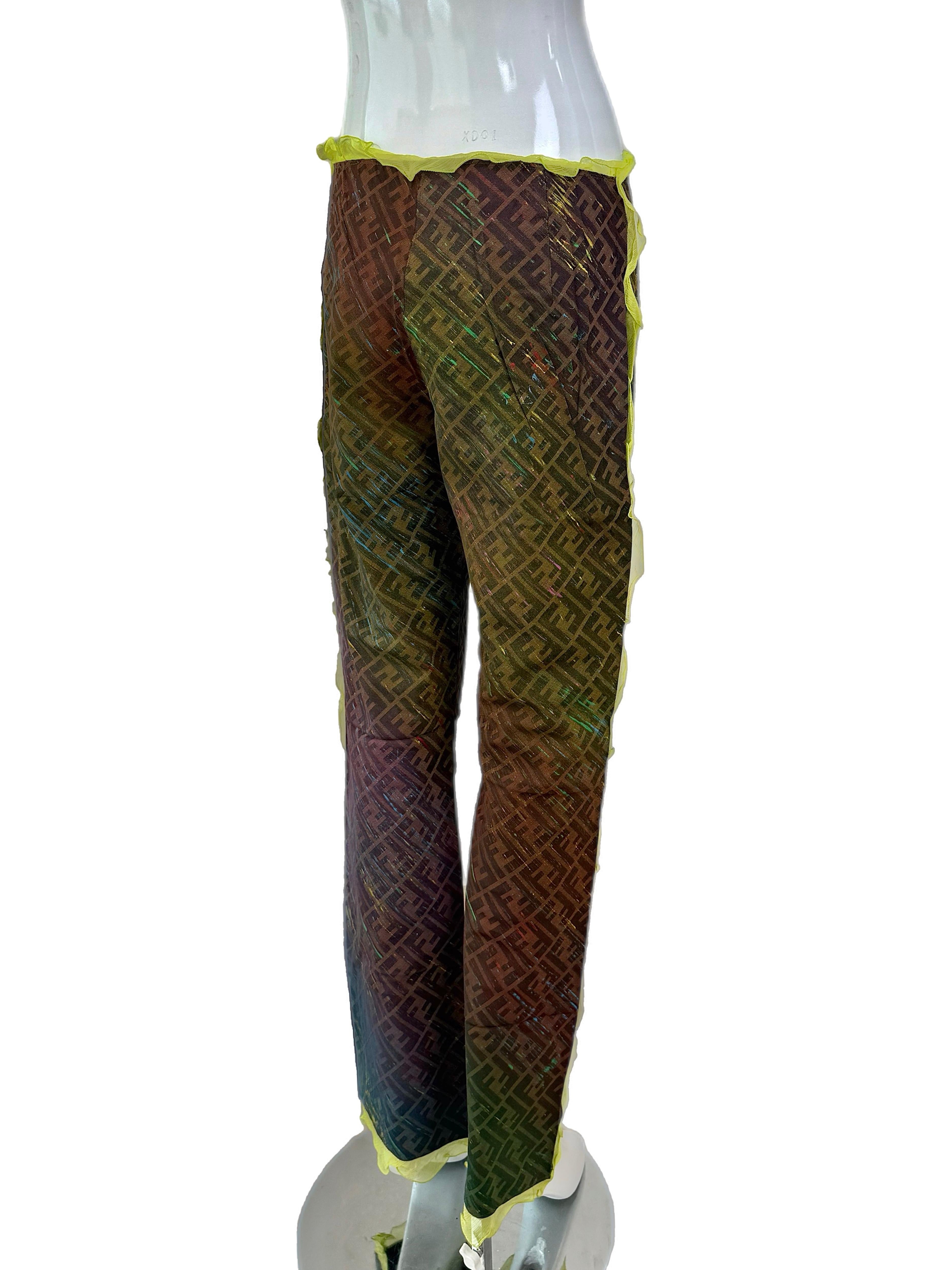 FENDI 2000 Vintage Runway Ad Campaign Lime Green Pants For Sale 1