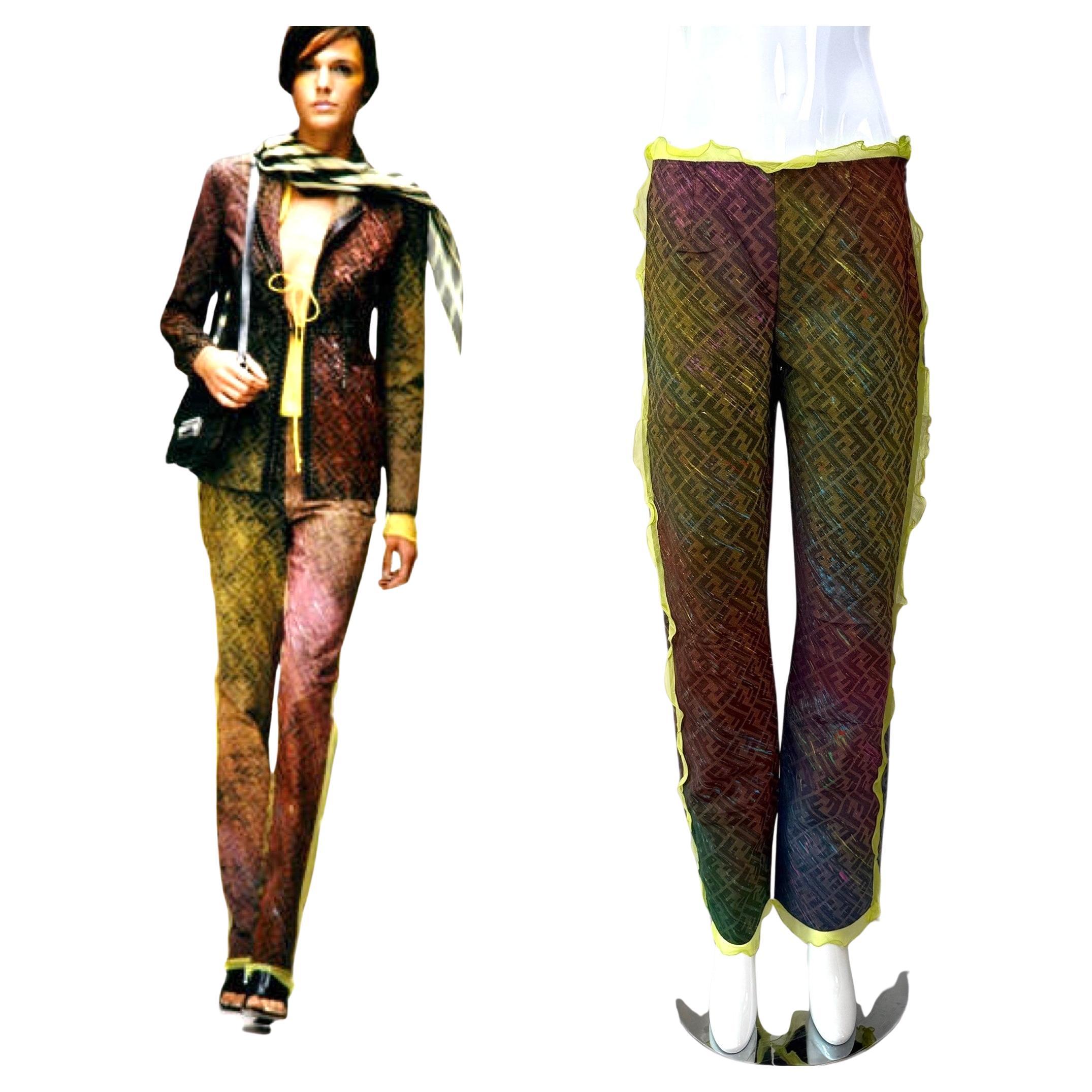 FENDI 2000 Vintage Runway Ad Campaign Lime Green Pants For Sale