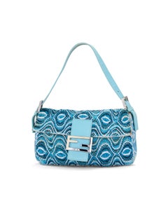Fendi 2000s Light Blue Beaded Psychedelic Baguette Bag