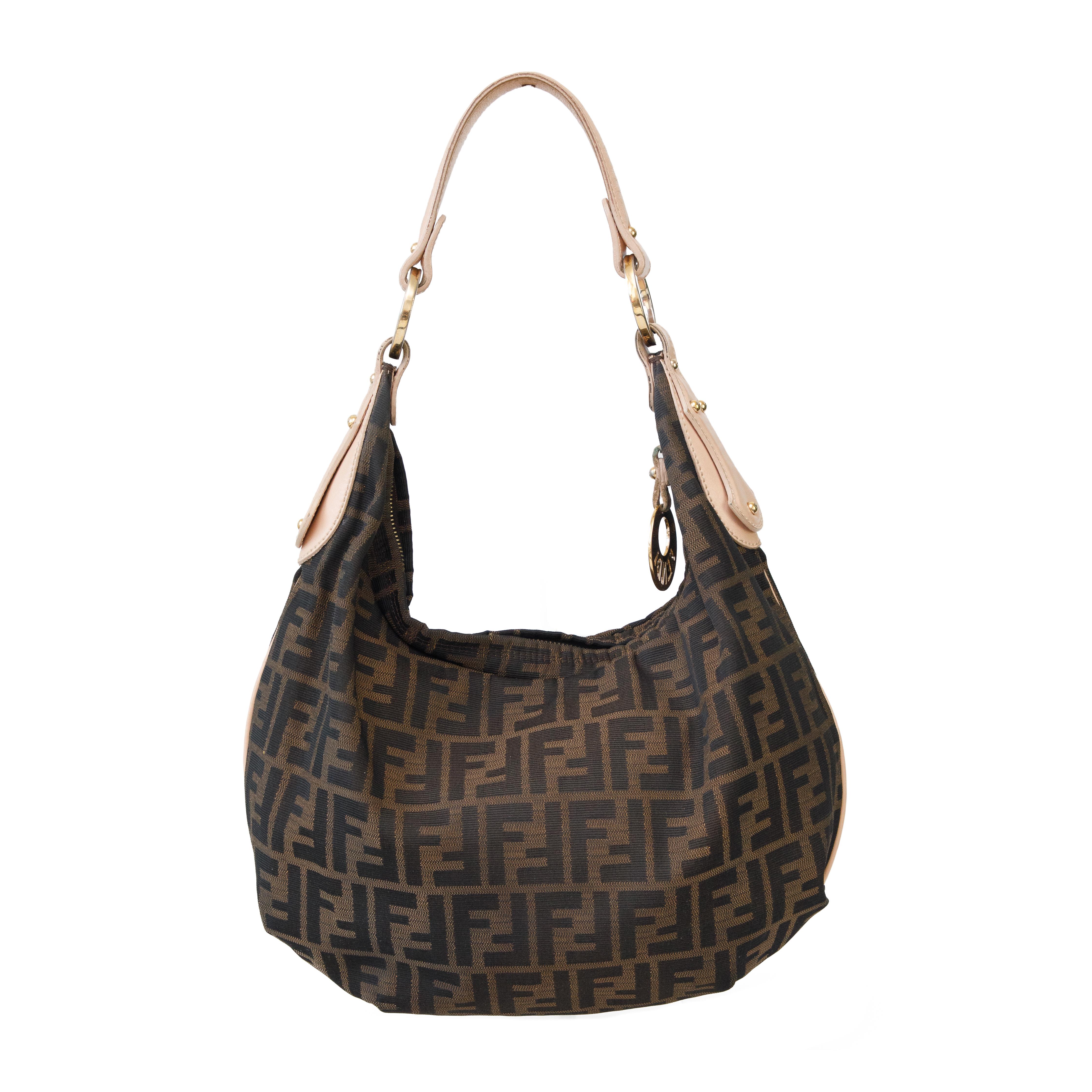 Black Fendi 2000s Monogram Canvas Hobo Shoulder Bag