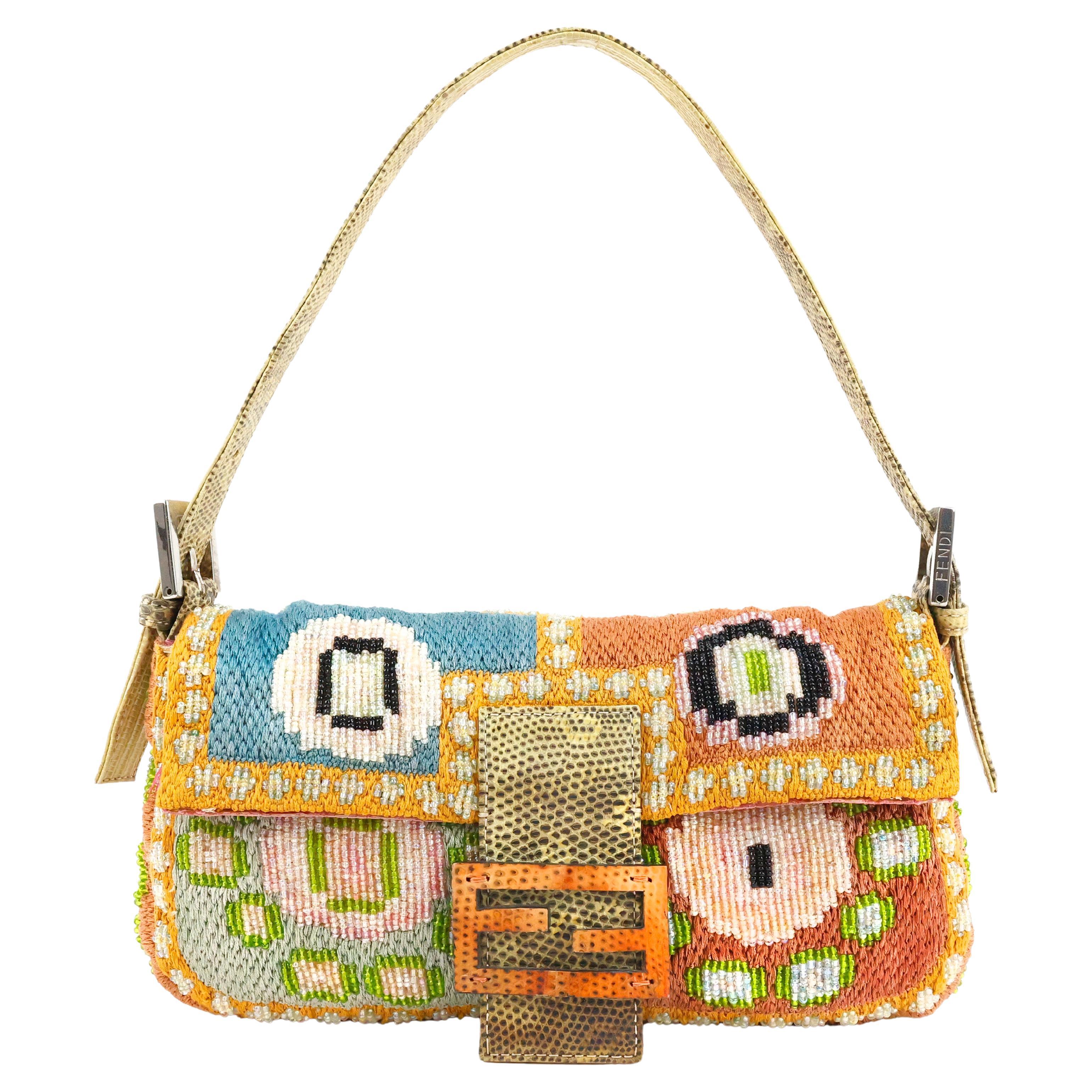 Fendi 2000s Multicolor Embroidery Beaded Baguette