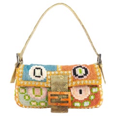 Fendi 2000s Multicolor Embroidery Beaded Baguette