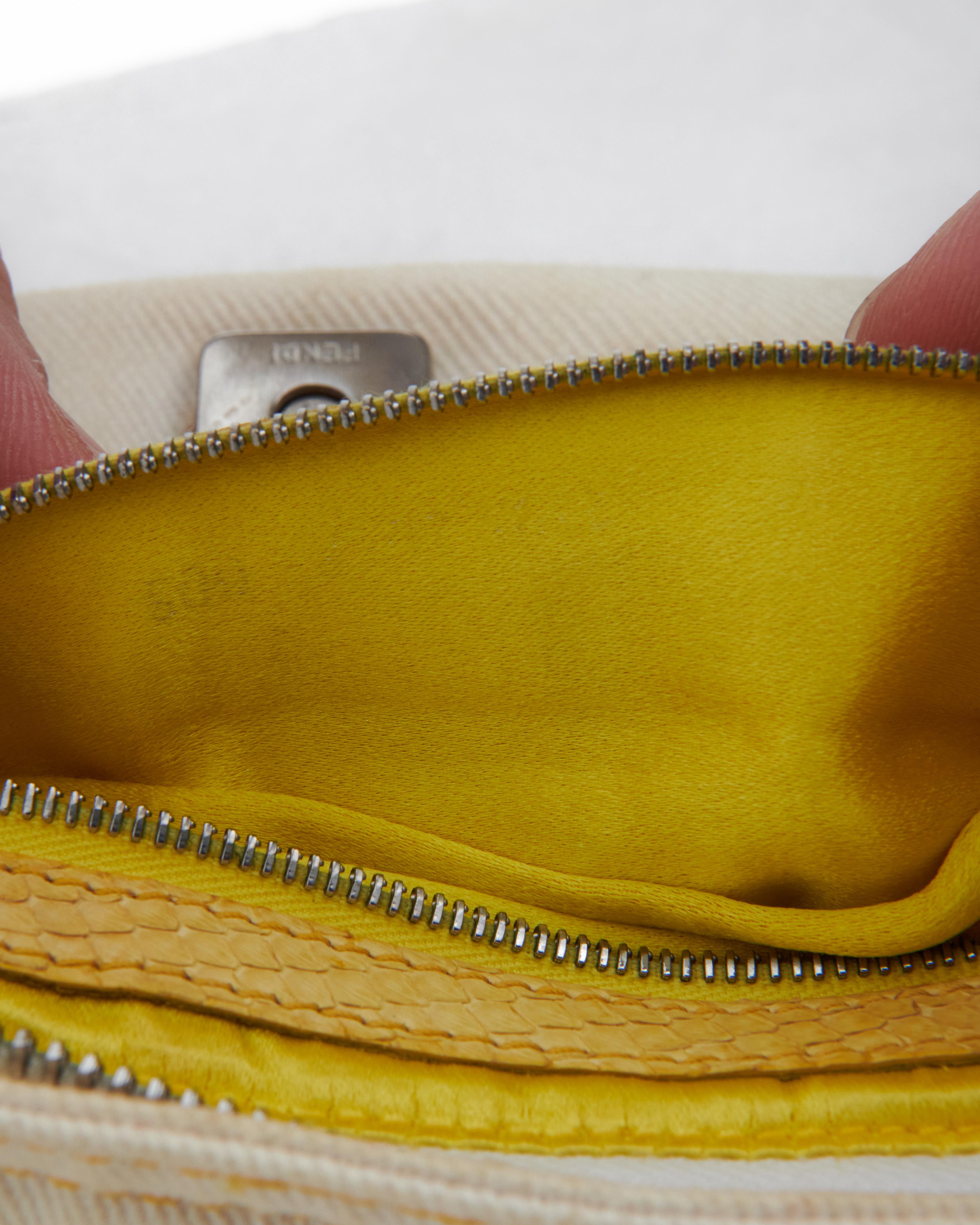 Fendi 2000s White cotton canvas and snakeskin crossbody bag 6