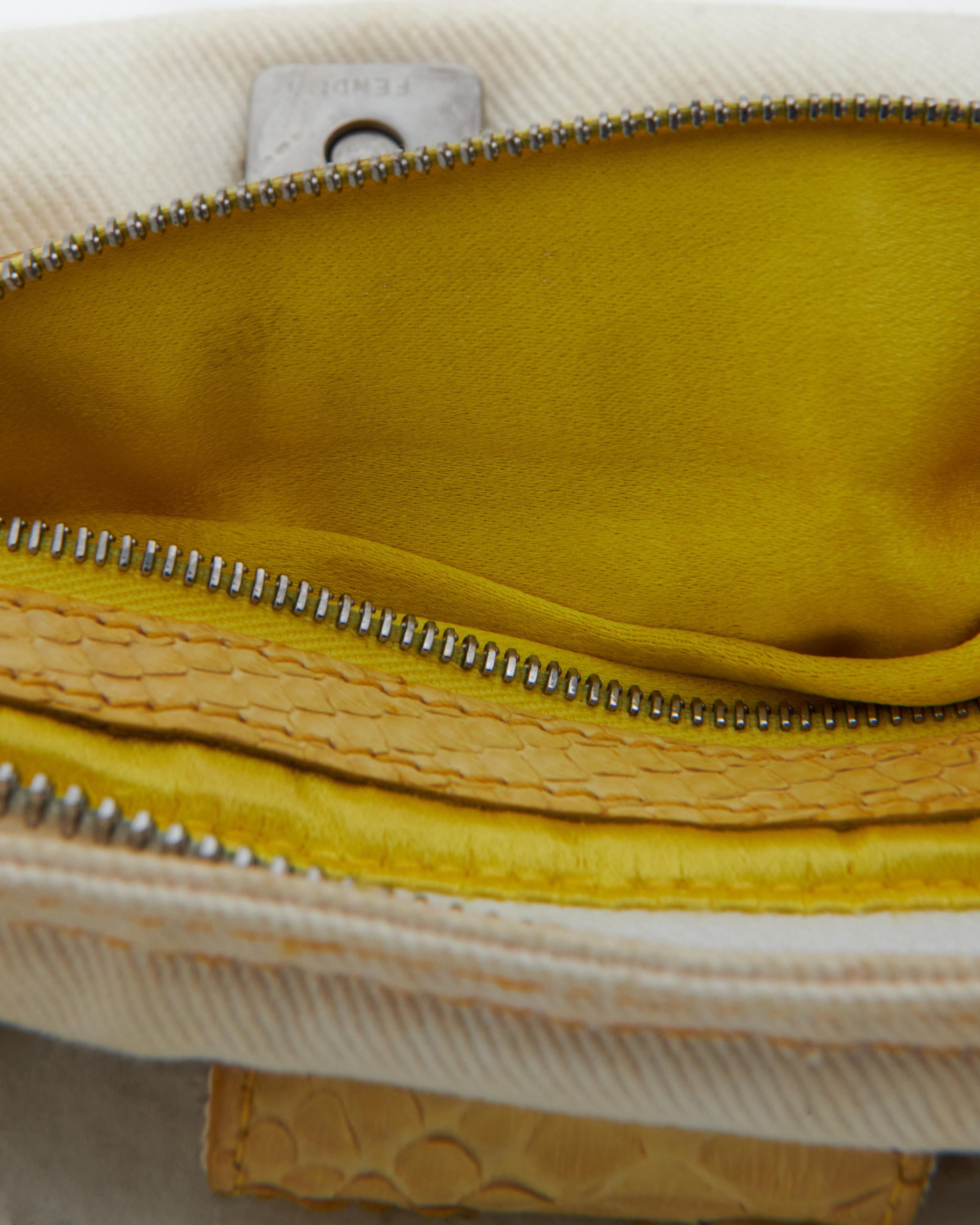 Fendi 2000s White cotton canvas and snakeskin crossbody bag 7