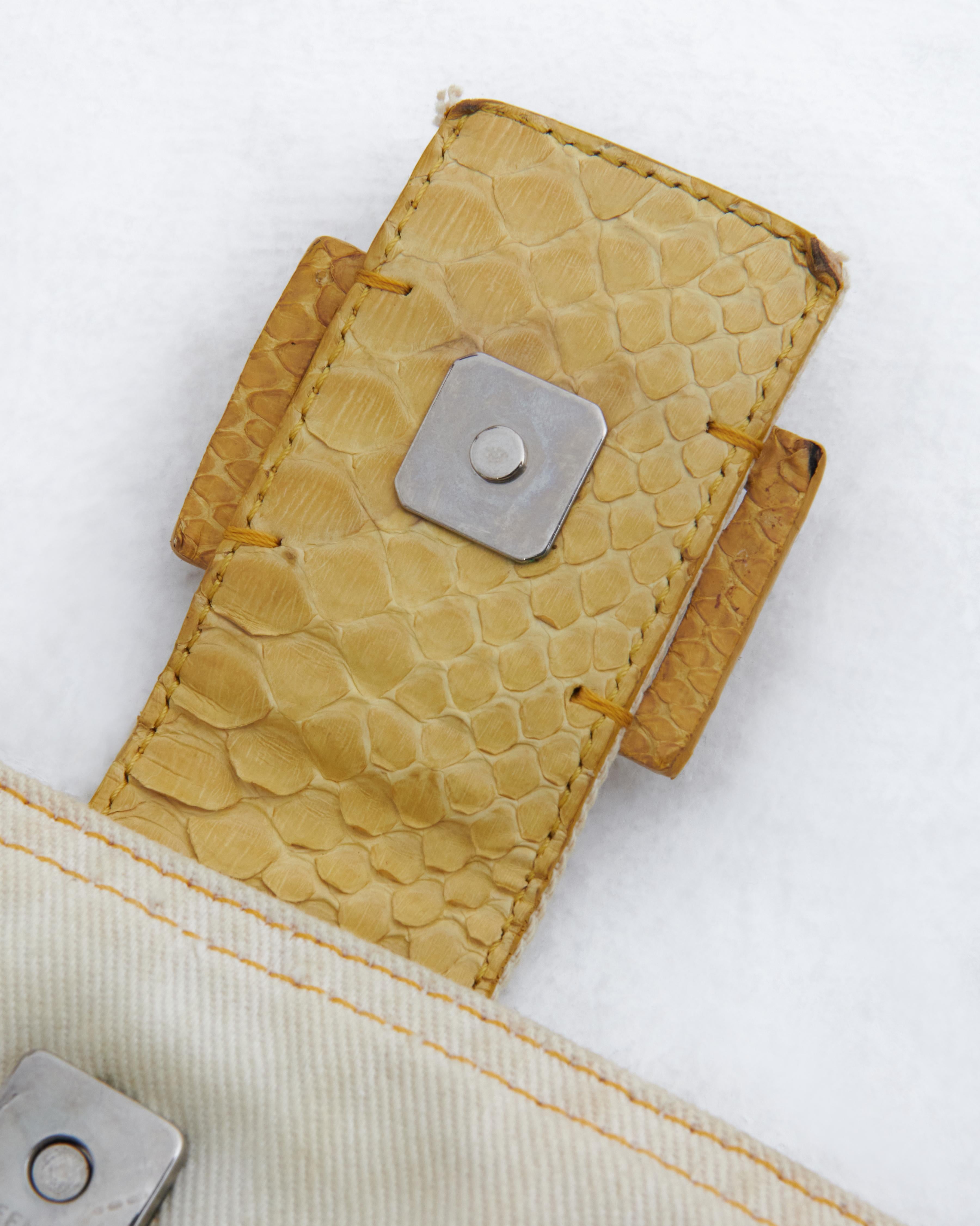 Fendi 2000s White cotton canvas and snakeskin crossbody bag 1