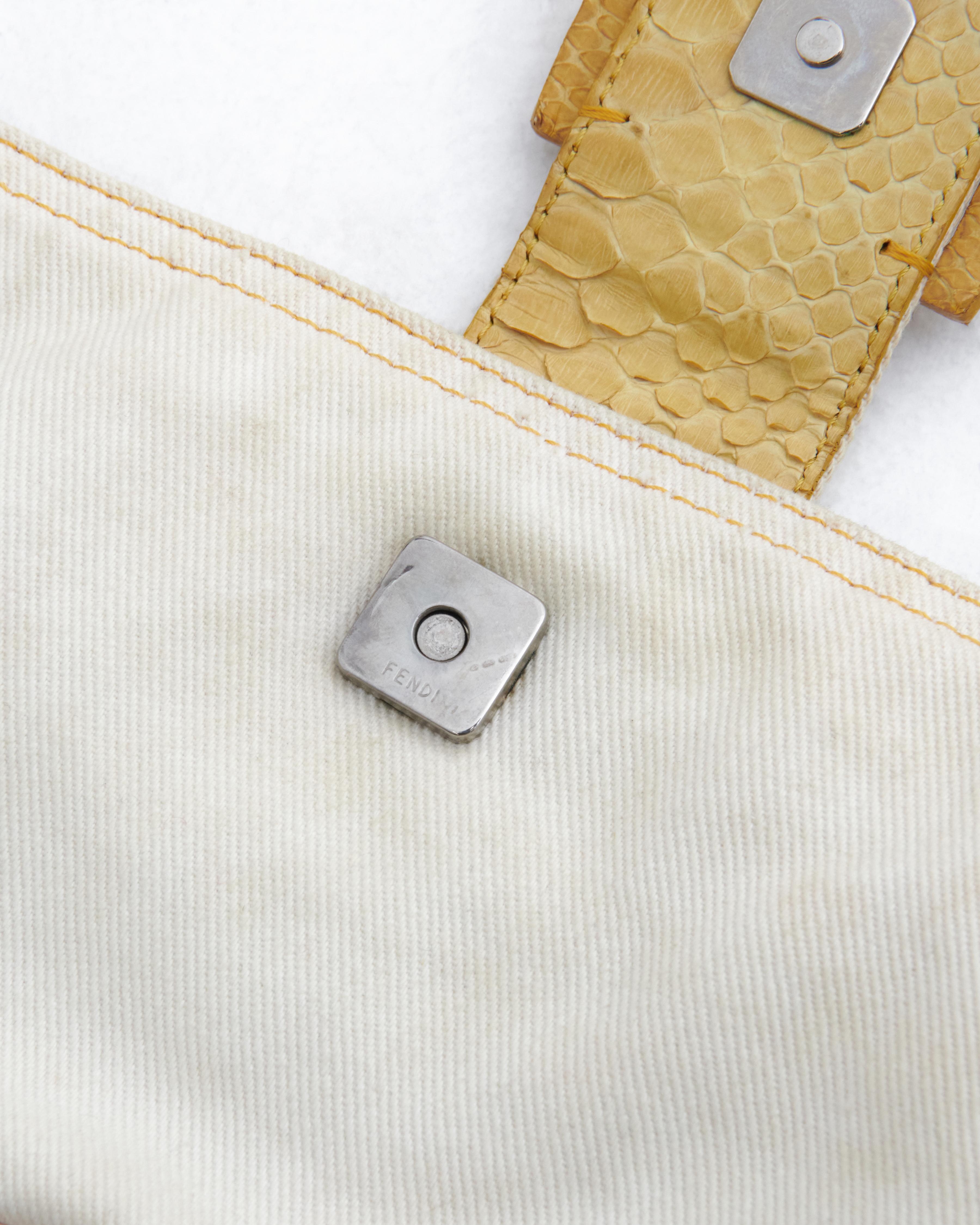 Fendi 2000s White cotton canvas and snakeskin crossbody bag 2