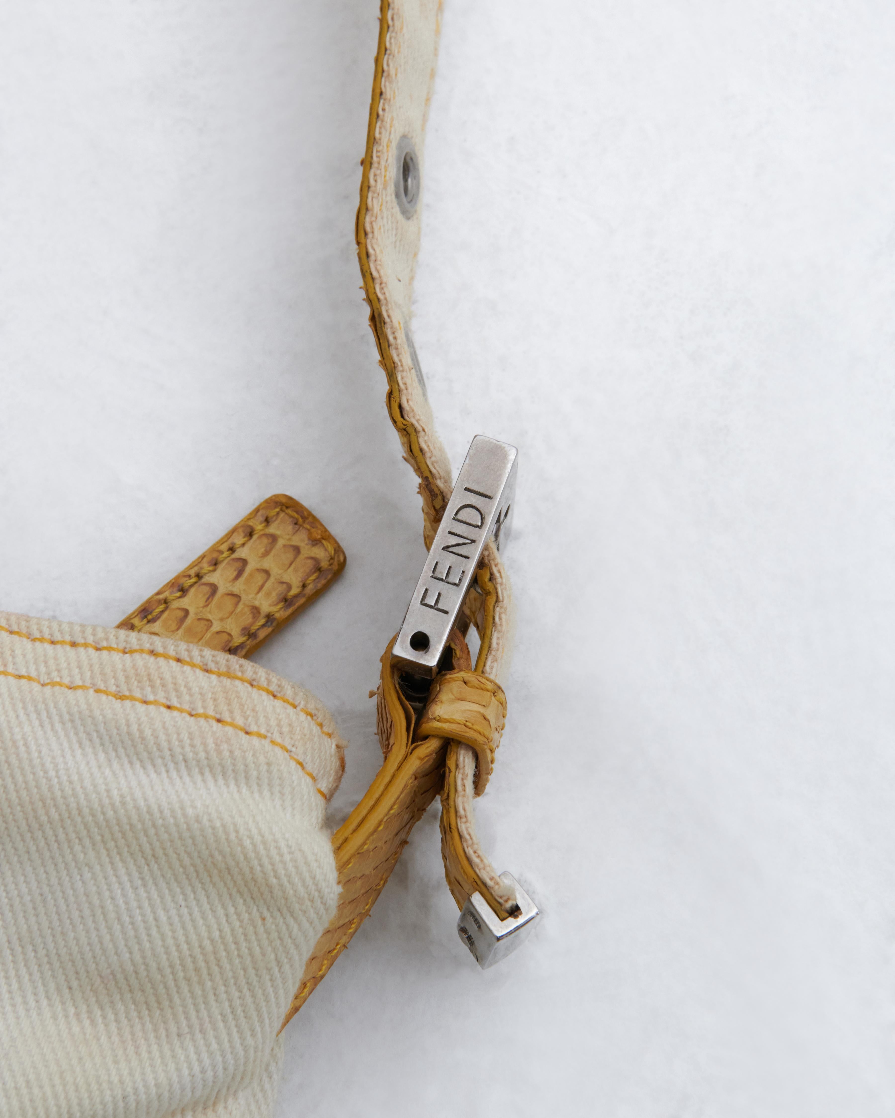Fendi 2000s White cotton canvas and snakeskin crossbody bag 3