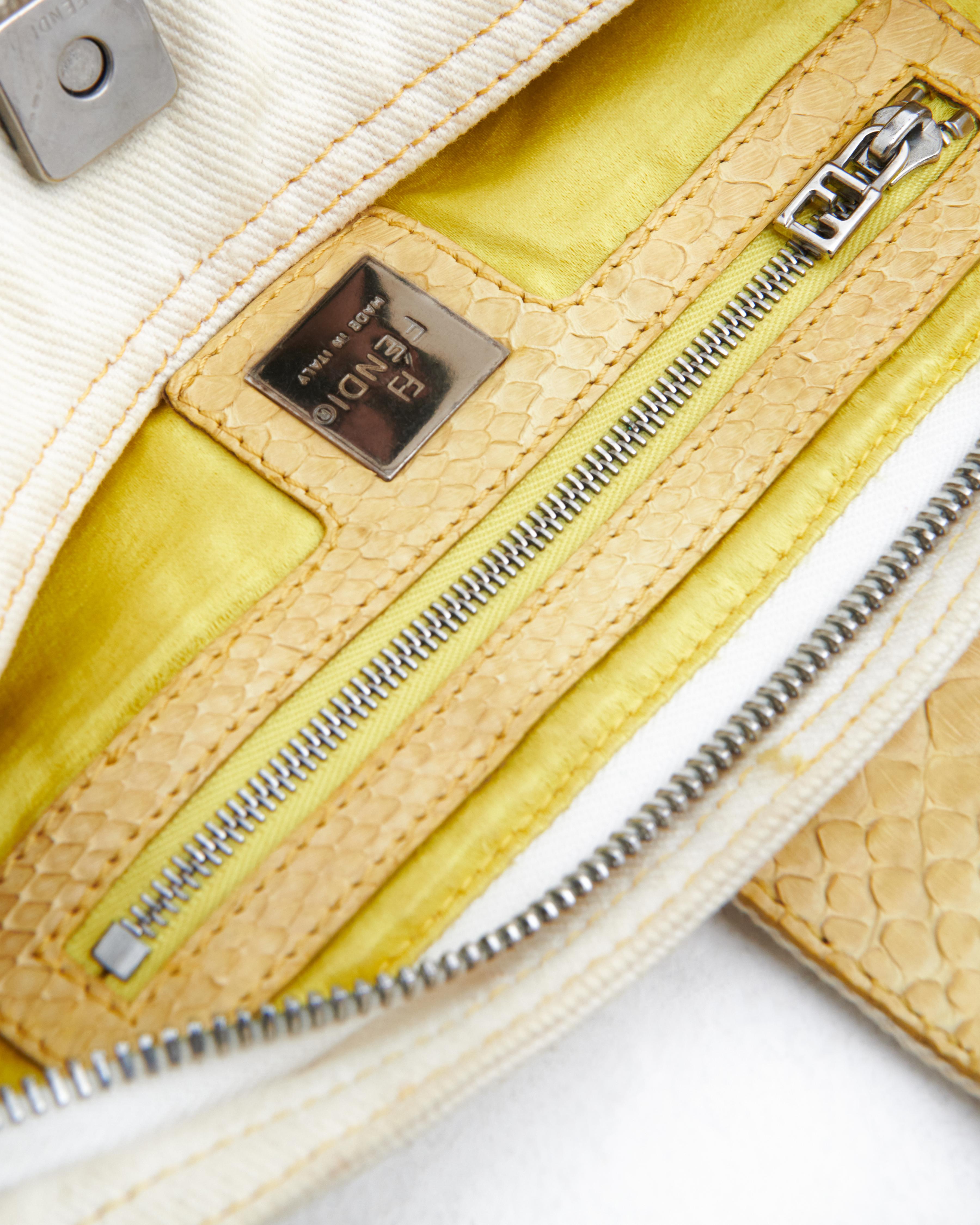 Fendi 2000s White cotton canvas and snakeskin crossbody bag 4