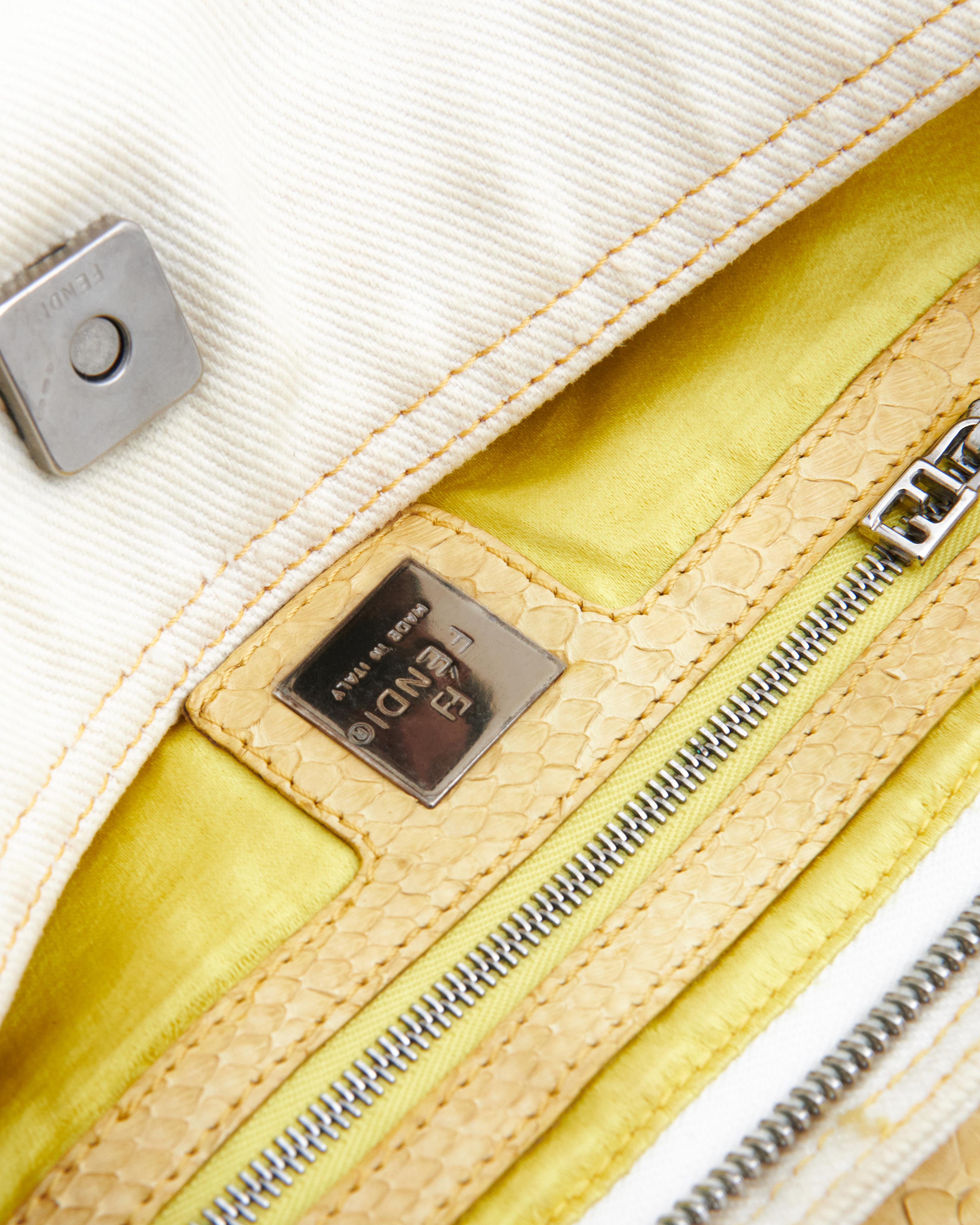 Fendi 2000s White cotton canvas and snakeskin crossbody bag 5