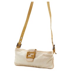 Fendi 2000s White cotton canvas and snakeskin crossbody bag